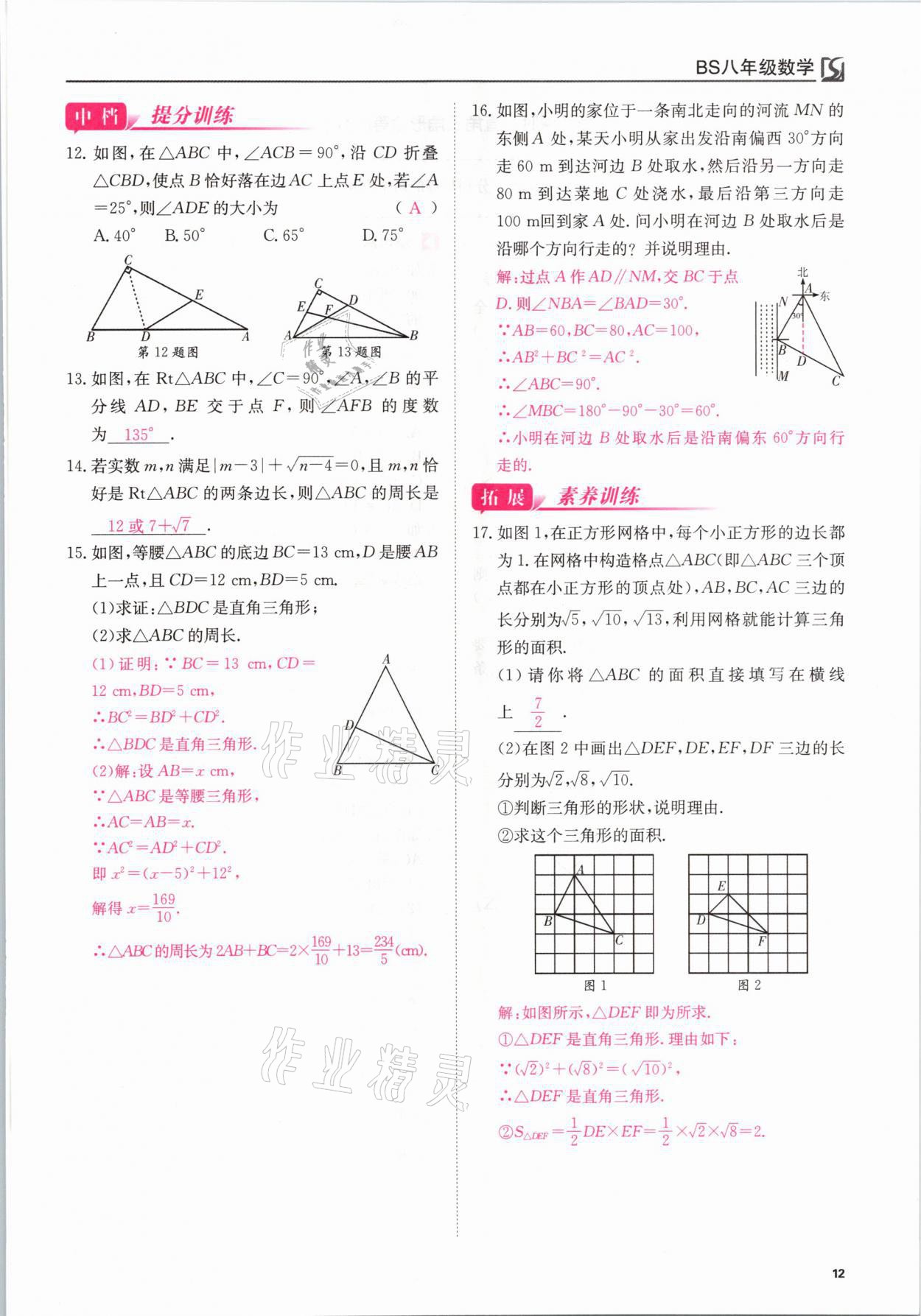 2021年我的作業(yè)八年級數(shù)學(xué)下冊北師大版 參考答案第12頁