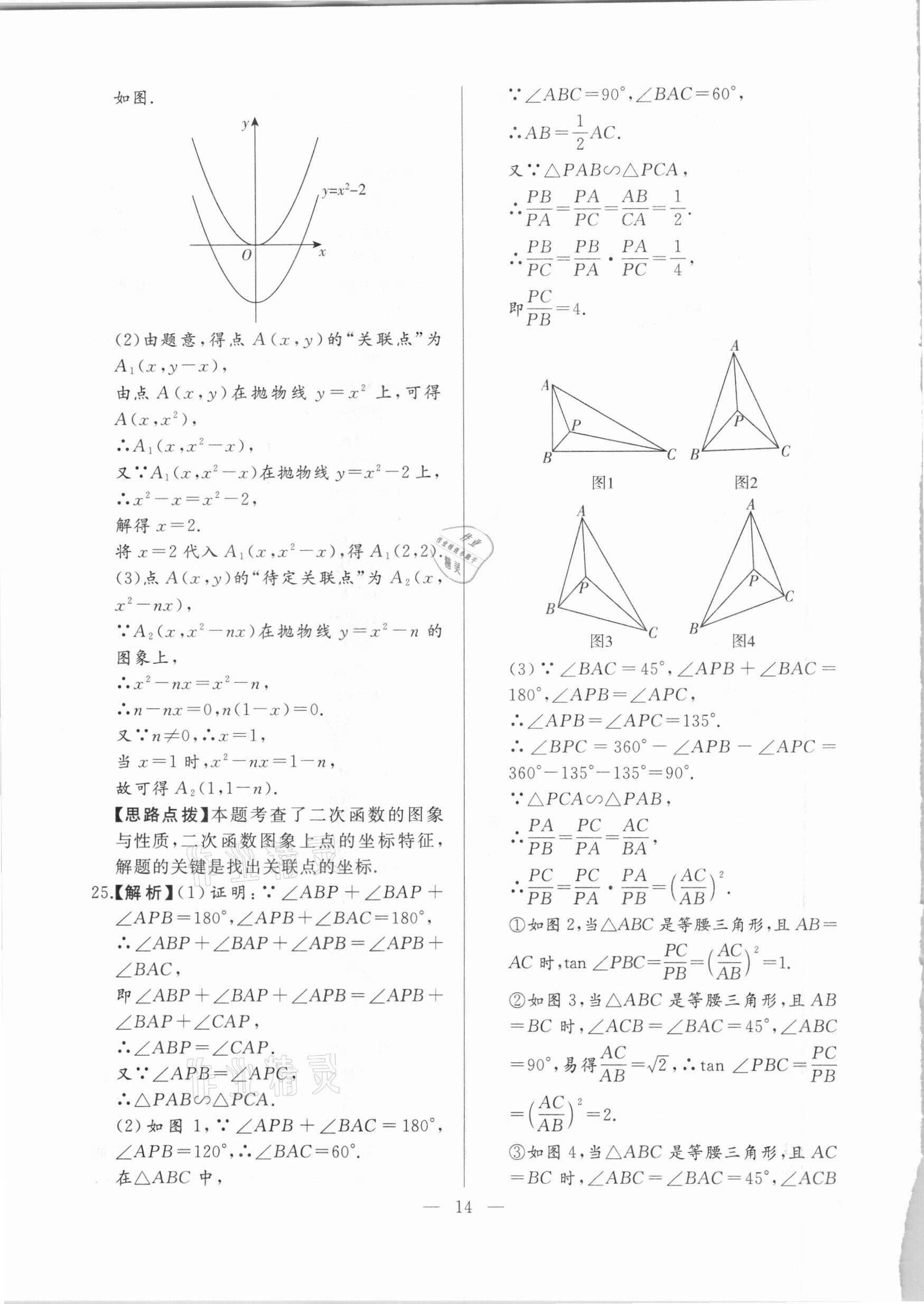 2021年走向名校一模卷数学&nbsp;参考答案第14页