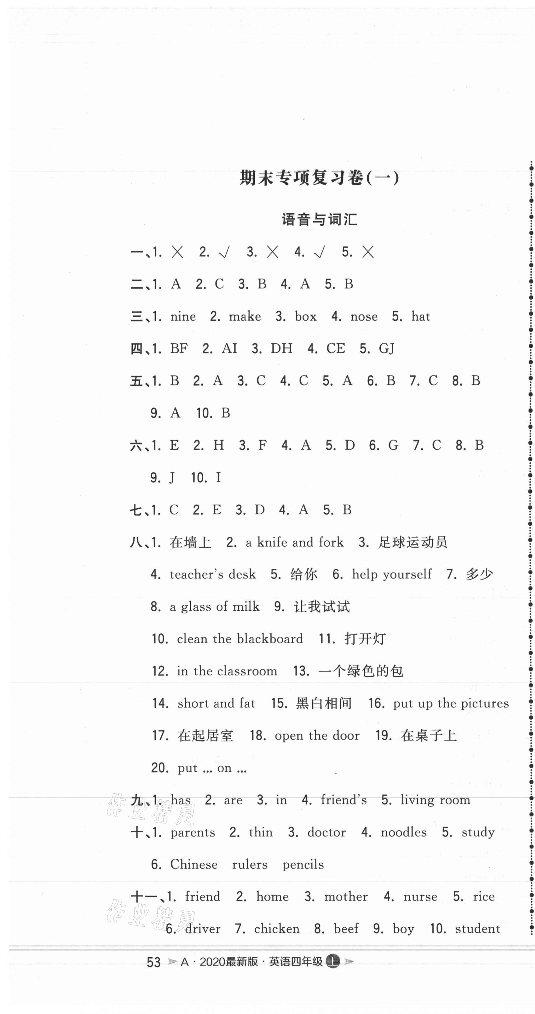 2020年奪冠沖刺卷四年級英語上冊人教版安徽專版 第1頁