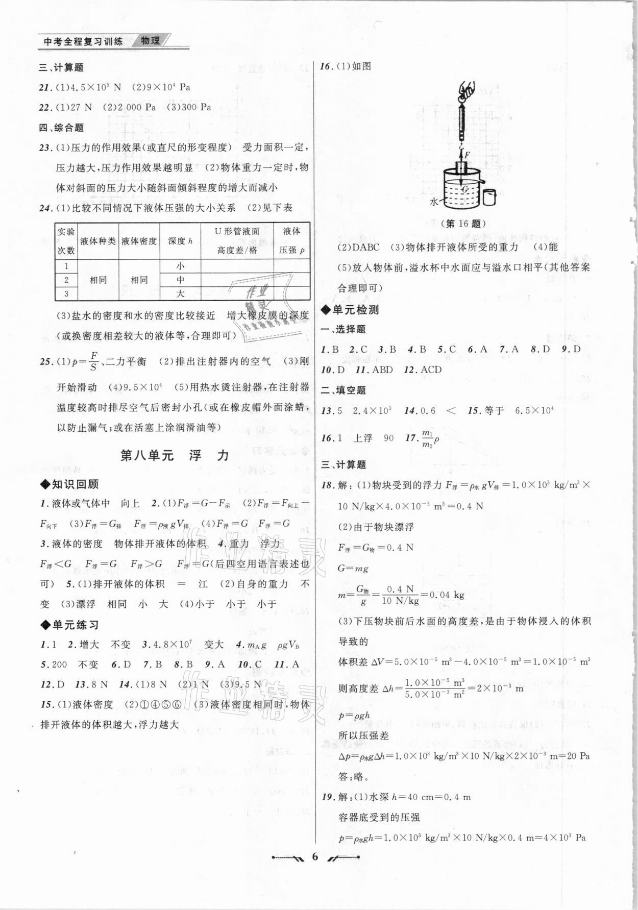 2021年中考全程復習訓練物理大連專版 參考答案第6頁