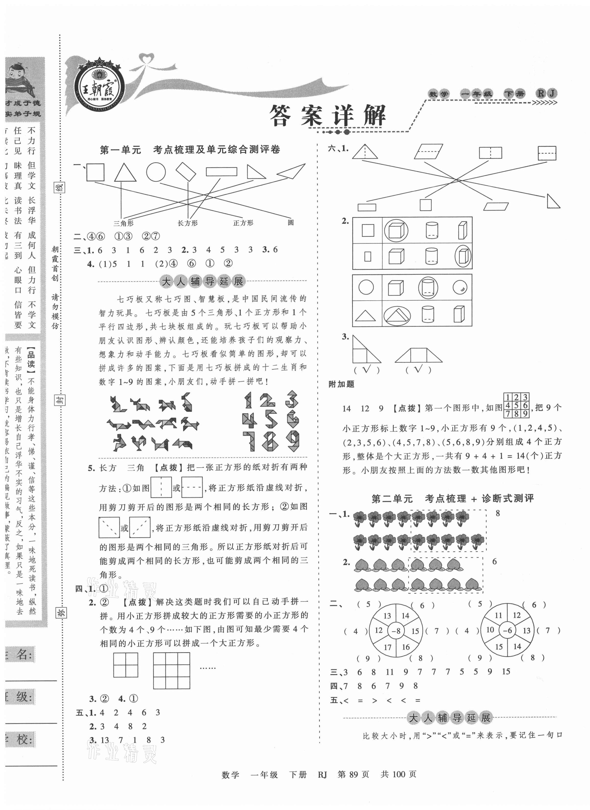 2021年王朝霞考点梳理时习卷一年级数学下册人教版 第1页