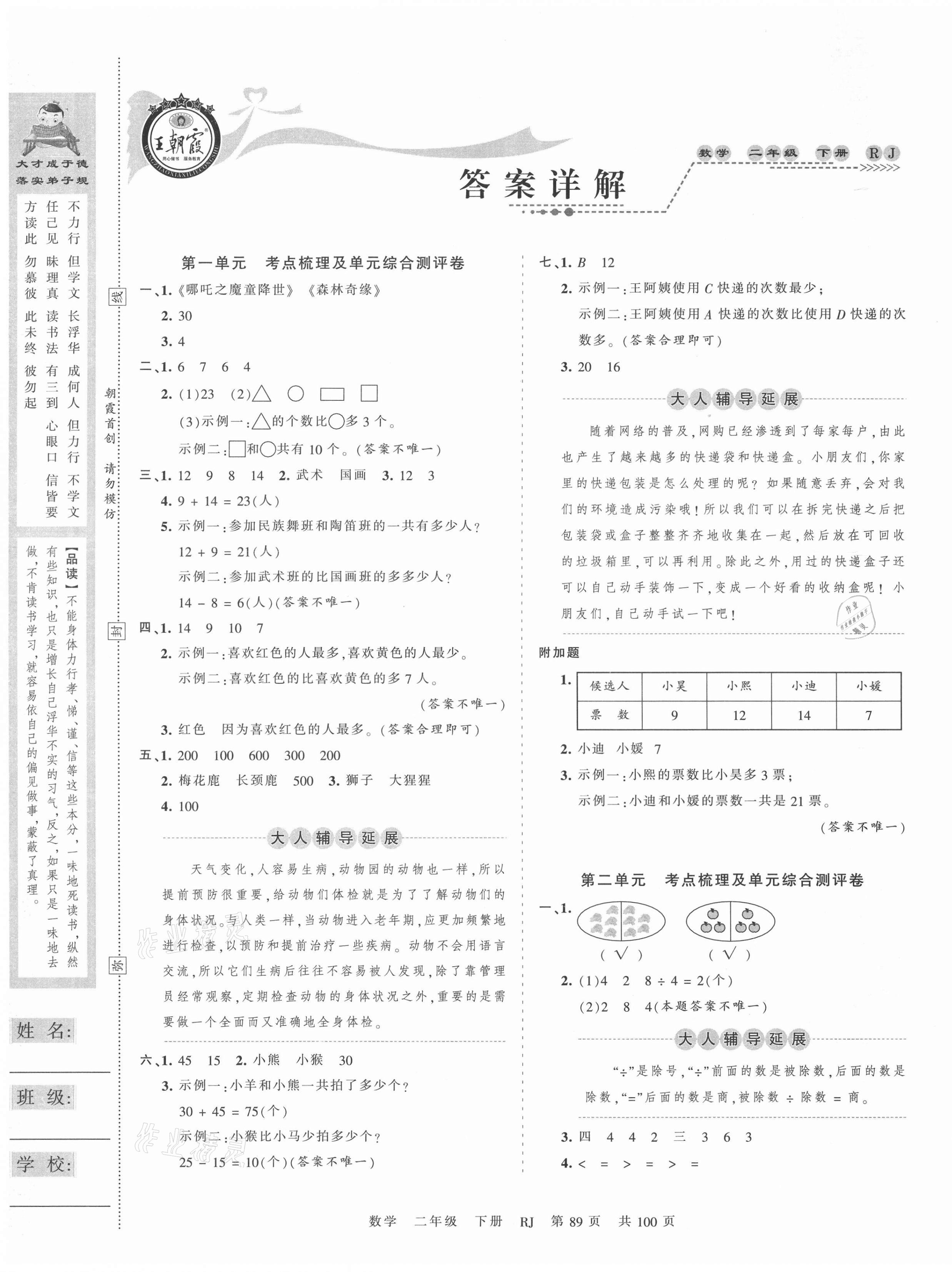 2021年王朝霞考點(diǎn)梳理時習(xí)卷二年級數(shù)學(xué)下冊人教版 第1頁