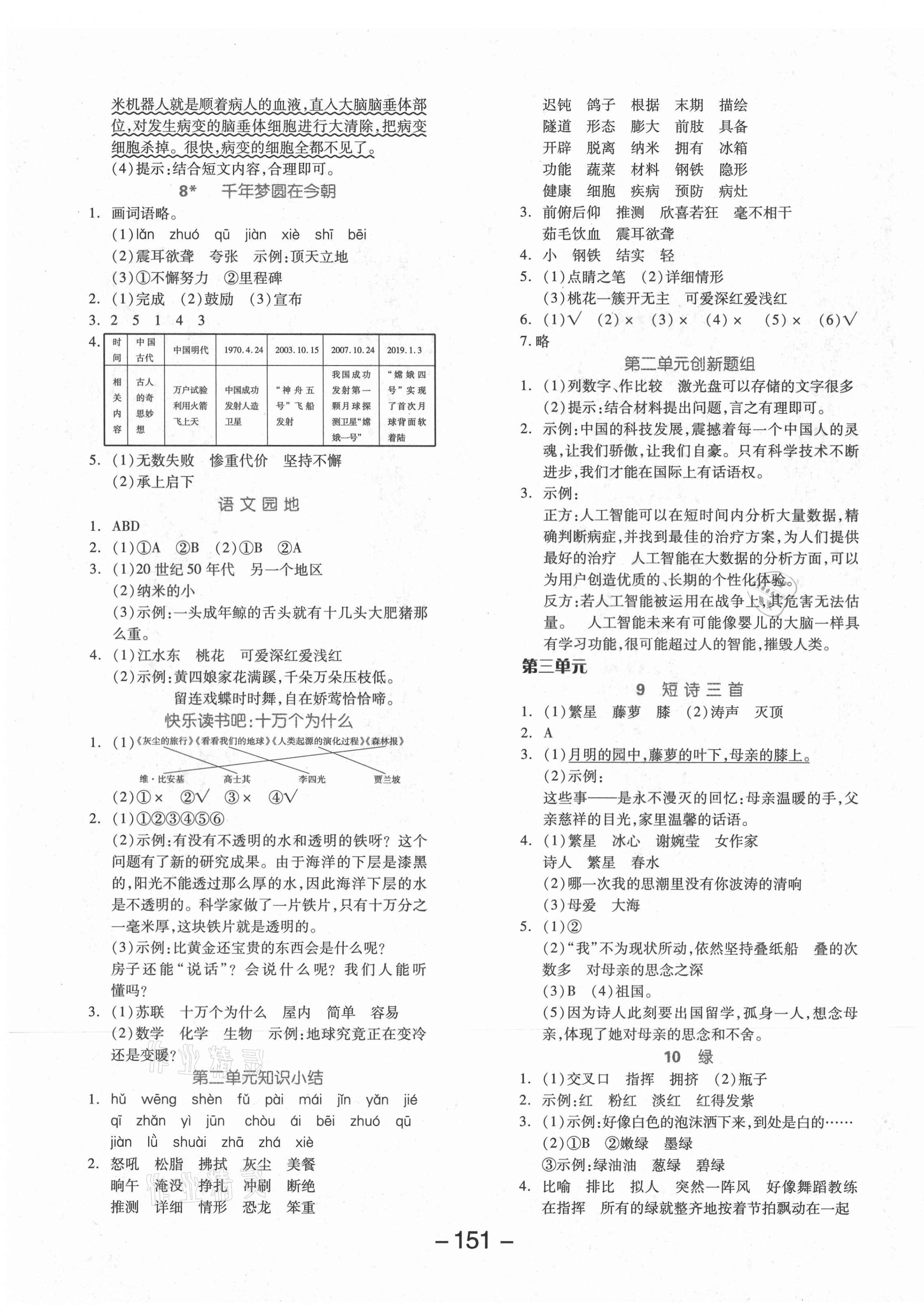 2021年全品學(xué)練考四年級語文下冊人教版 參考答案第3頁