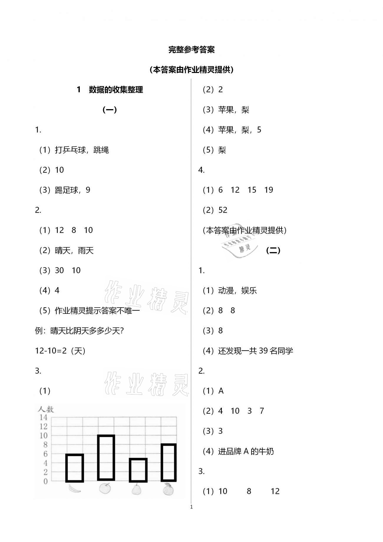 2021年數(shù)學(xué)課堂作業(yè)本二年級下冊人教版升級版浙江教育出版社 參考答案第1頁