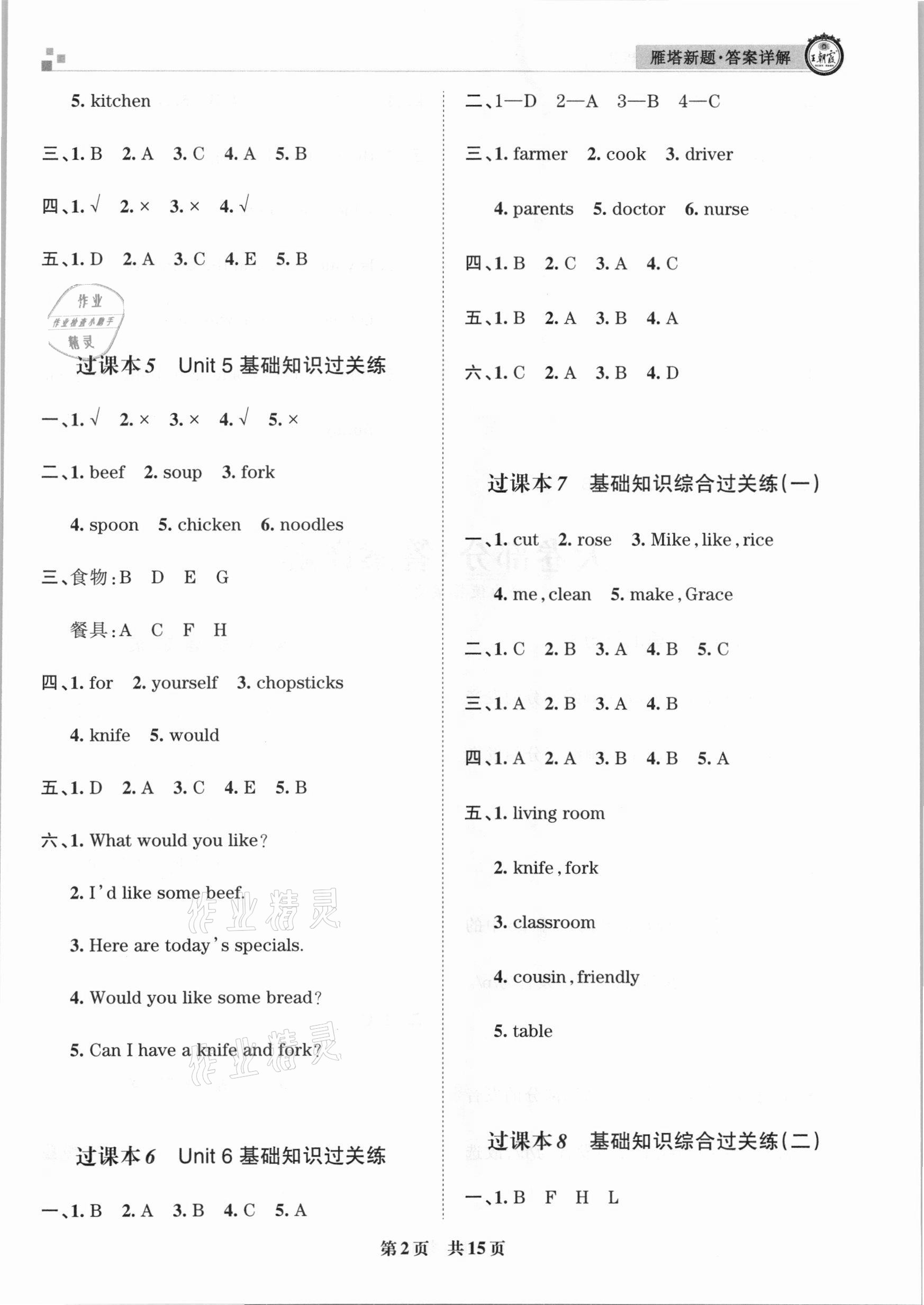 2021年王朝霞雁塔新題期末試卷研究四年級(jí)英語上冊人教PEP版西安專版 參考答案第2頁