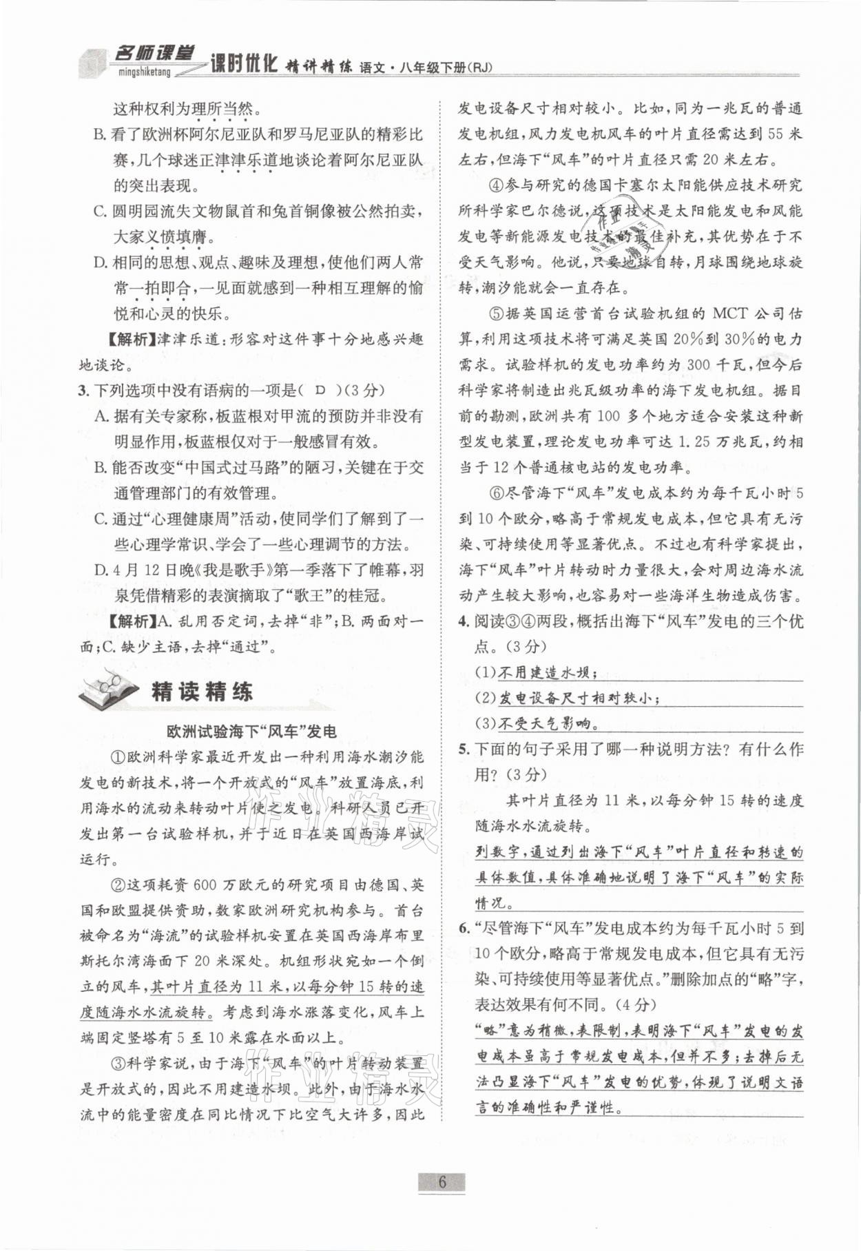 2021年名師課堂課時優(yōu)化精講精練八年級語文下冊人教版 第6頁