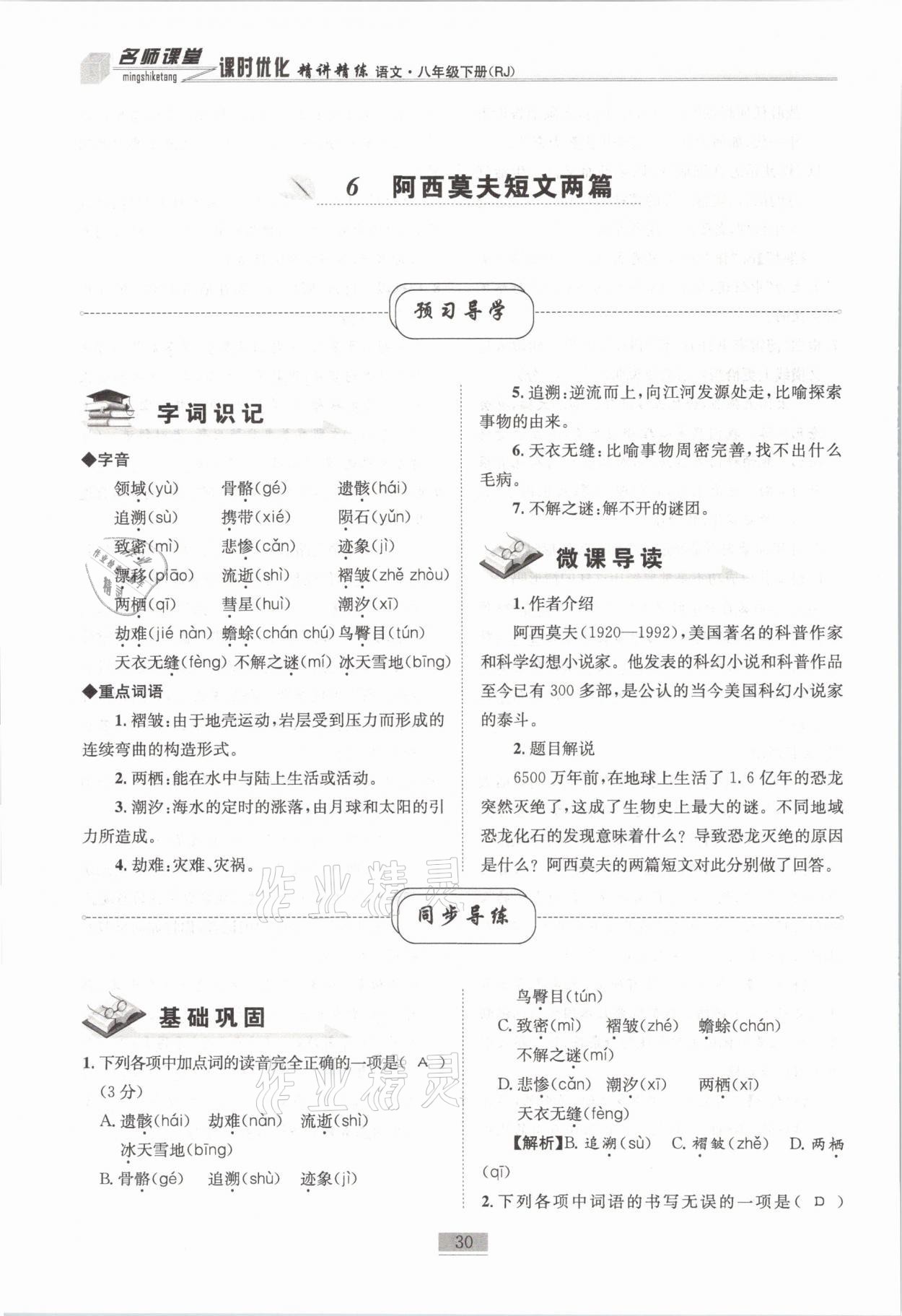 2021年名師課堂課時優(yōu)化精講精練八年級語文下冊人教版 第30頁