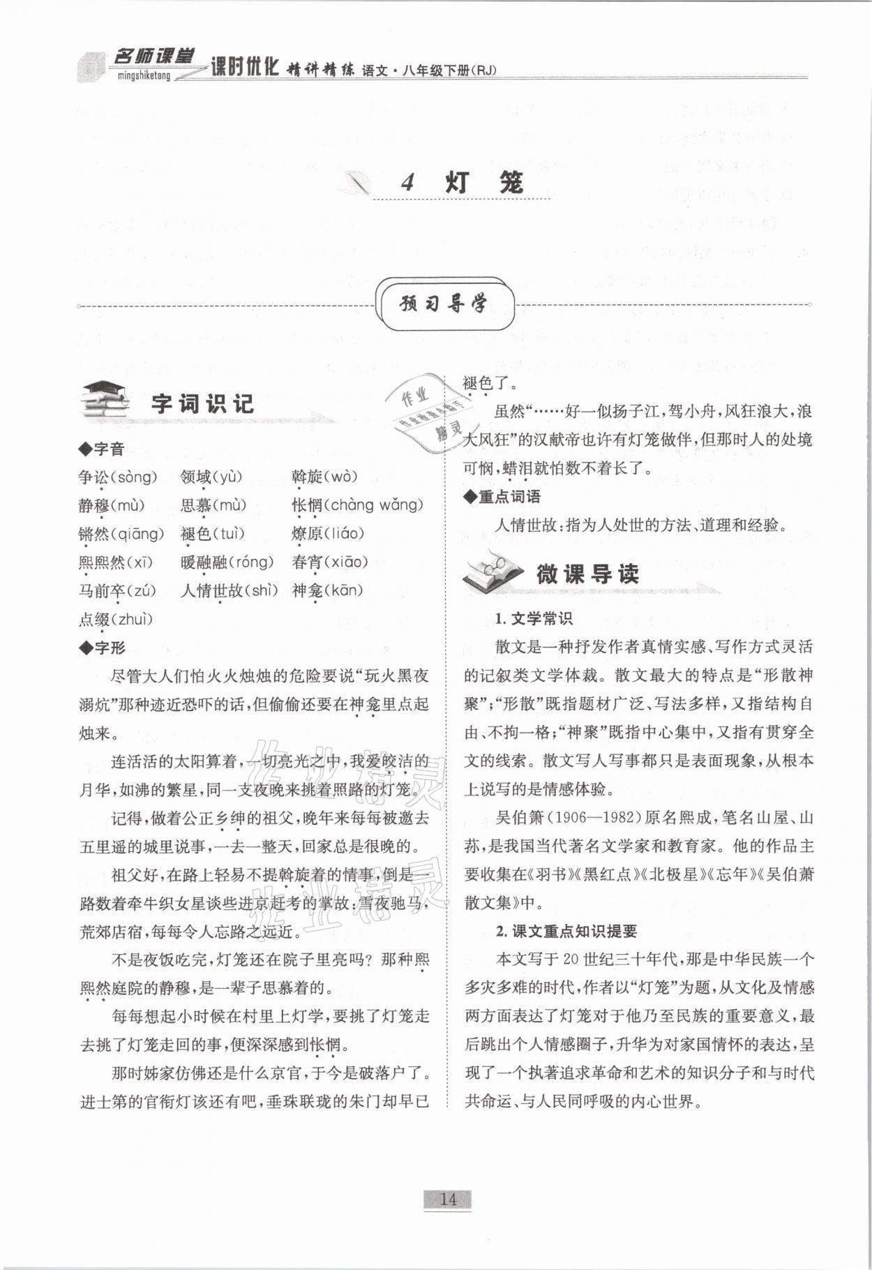 2021年名師課堂課時優(yōu)化精講精練八年級語文下冊人教版 第14頁