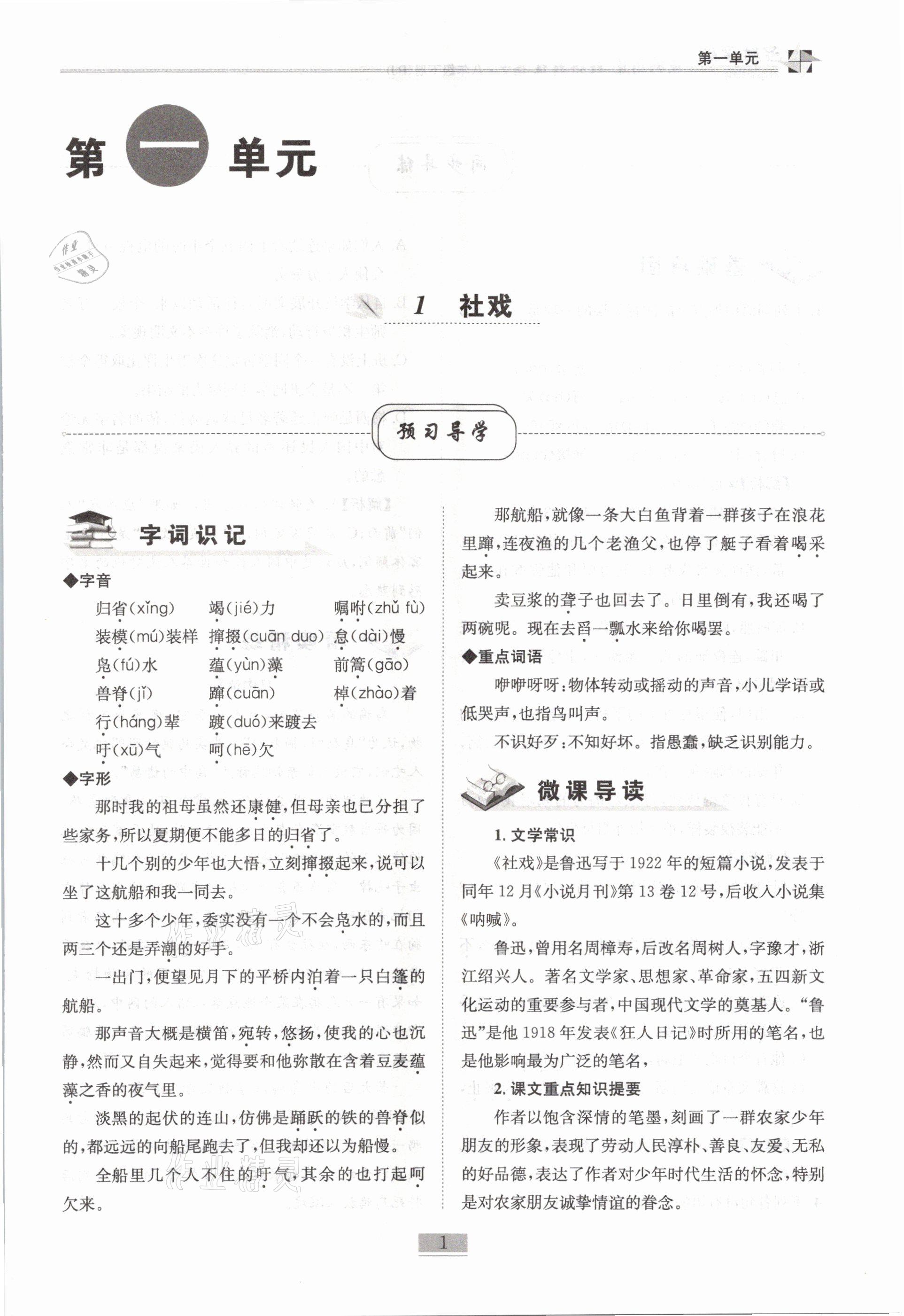 2021年名師課堂課時優(yōu)化精講精練八年級語文下冊人教版 第1頁