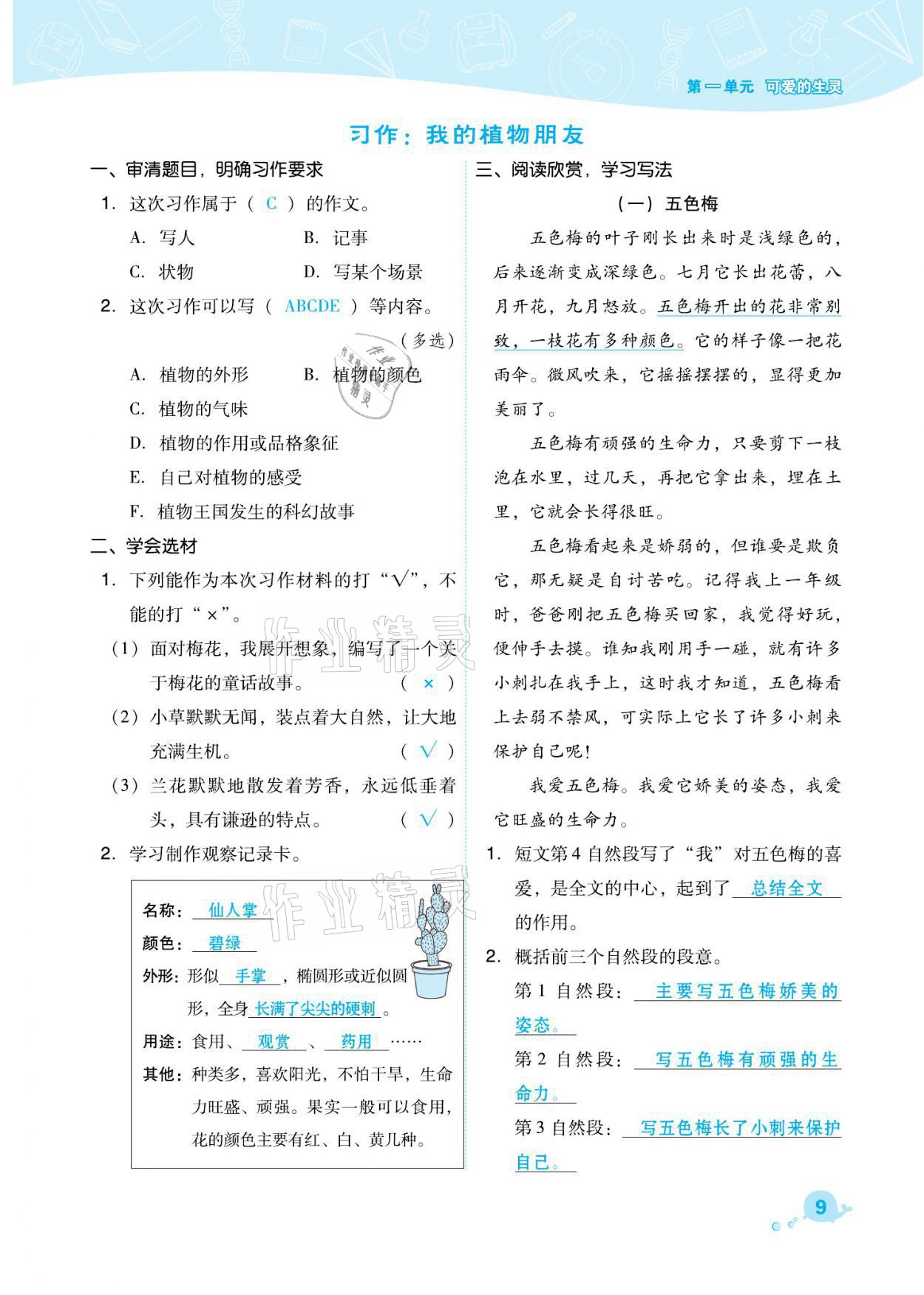 2021年綜合應(yīng)用創(chuàng)新題典中點(diǎn)三年級(jí)語(yǔ)文下冊(cè)人教版福建專版 參考答案第9頁(yè)