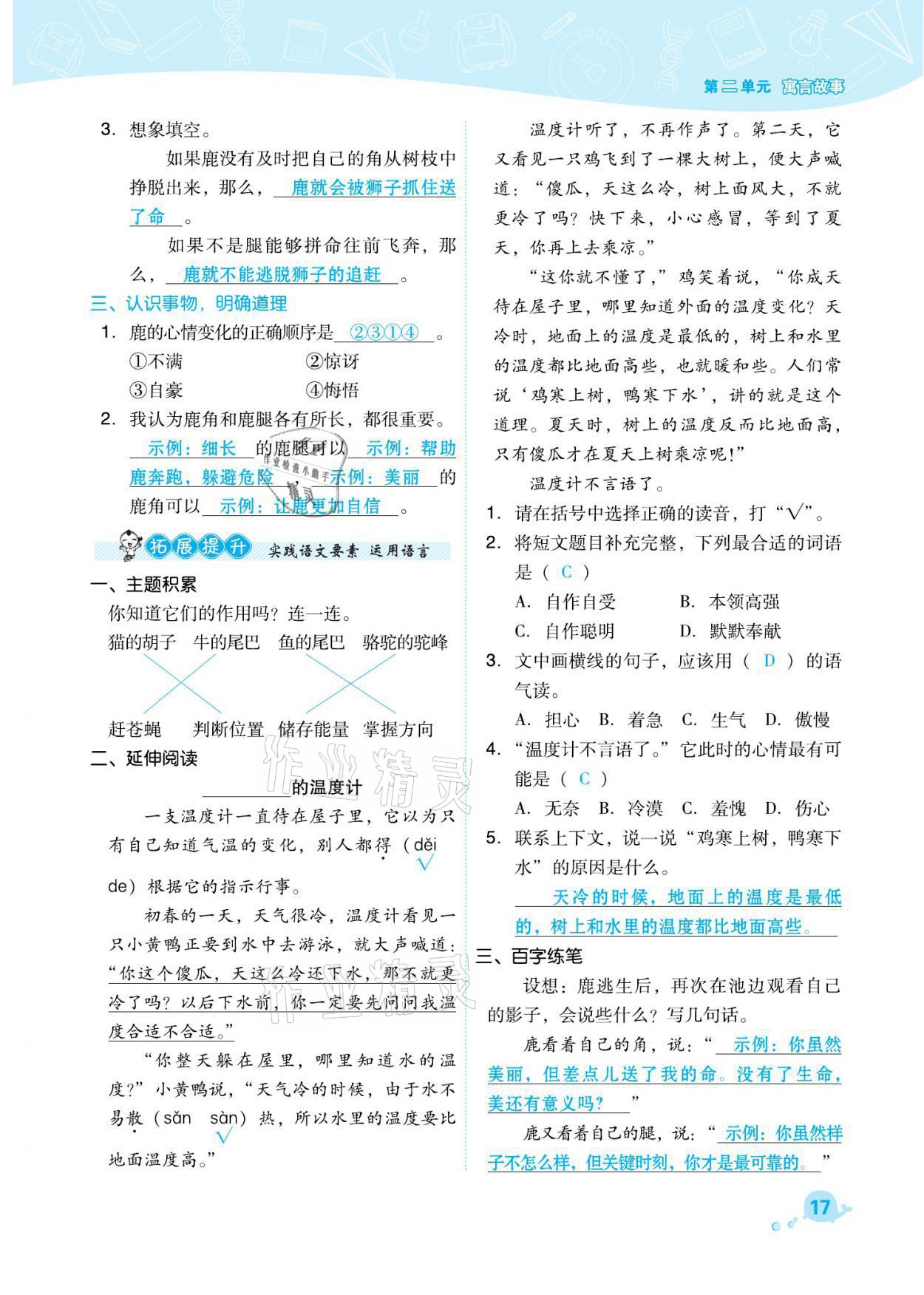 2021年綜合應用創(chuàng)新題典中點三年級語文下冊人教版福建專版 參考答案第17頁