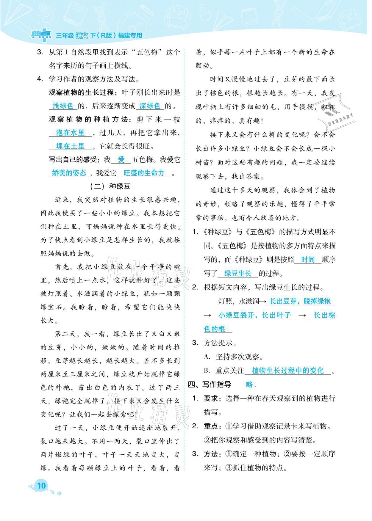 2021年綜合應(yīng)用創(chuàng)新題典中點(diǎn)三年級(jí)語(yǔ)文下冊(cè)人教版福建專(zhuān)版 參考答案第10頁(yè)