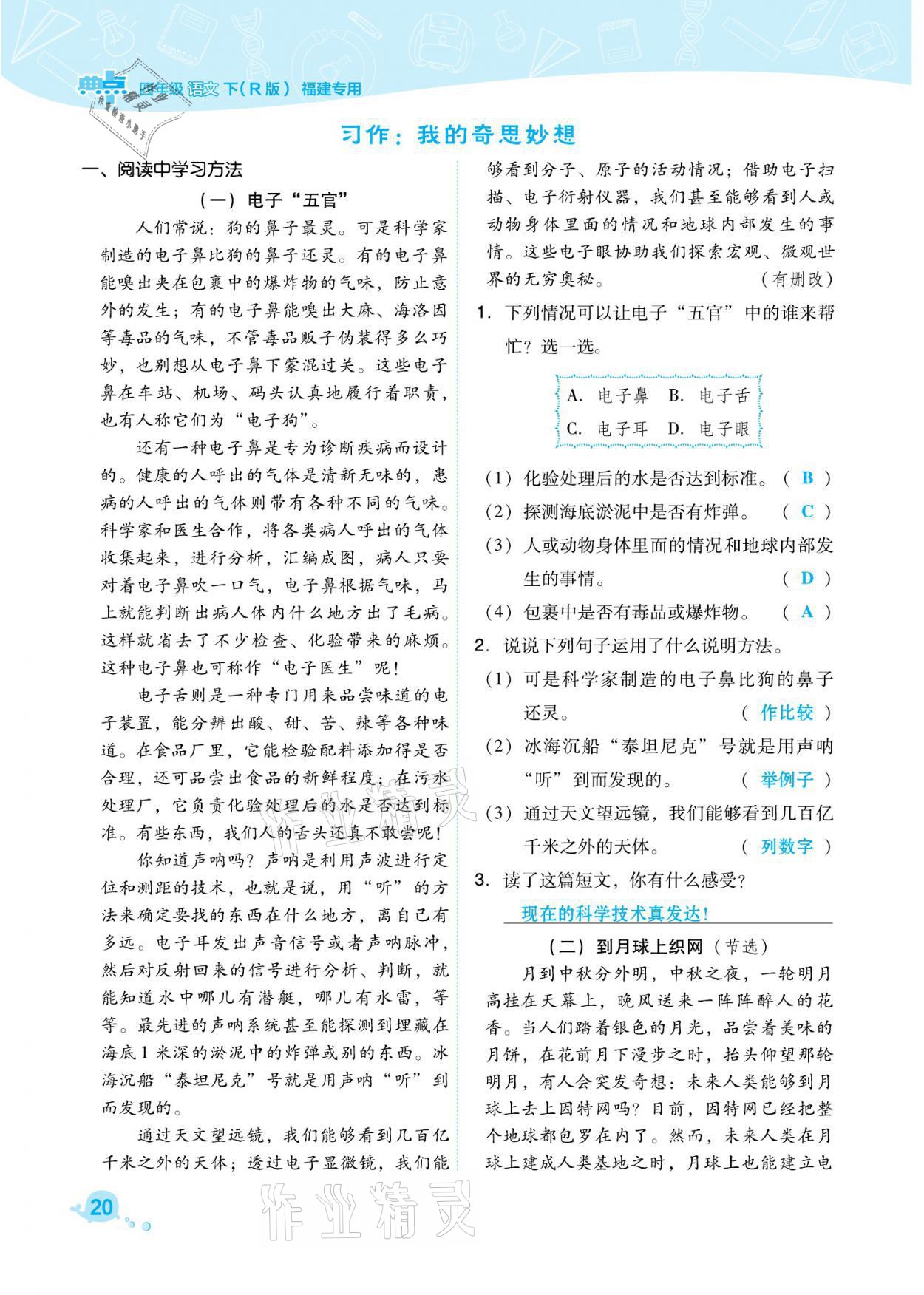 2021年綜合應(yīng)用創(chuàng)新題典中點四年級語文下冊人教版福建專版 參考答案第20頁