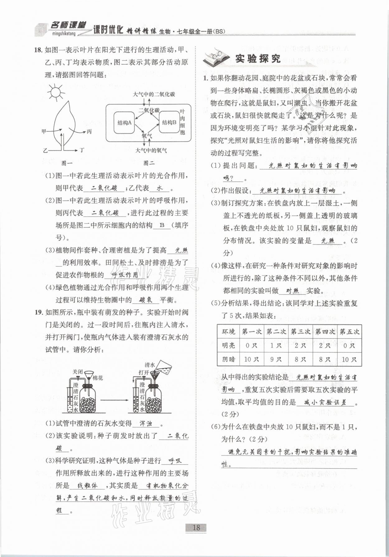 2021年名師課堂課時優(yōu)化精講精練七年級生物全一冊北師大版 第18頁