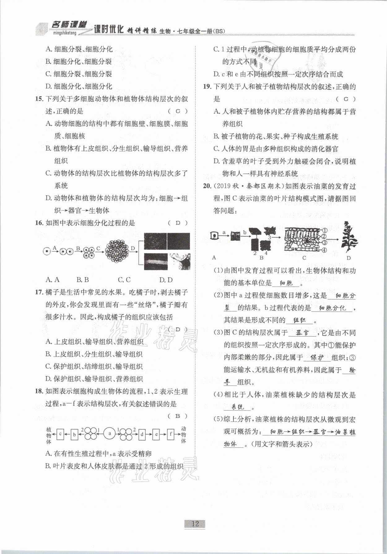 2021年名師課堂課時(shí)優(yōu)化精講精練七年級(jí)生物全一冊(cè)北師大版 第12頁(yè)