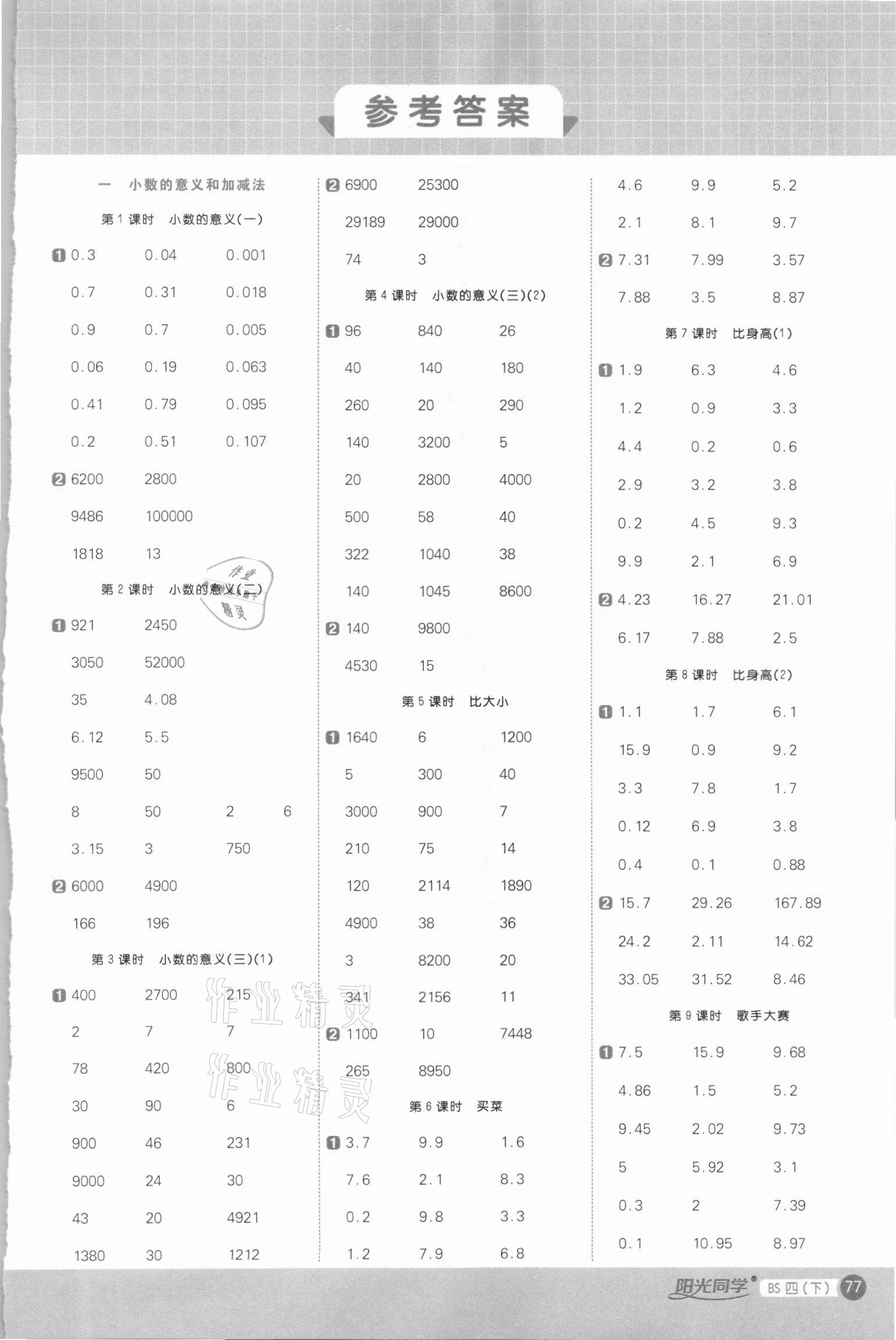 2021年陽(yáng)光同學(xué)計(jì)算小達(dá)人四年級(jí)數(shù)學(xué)下冊(cè)北師大版 第1頁(yè)