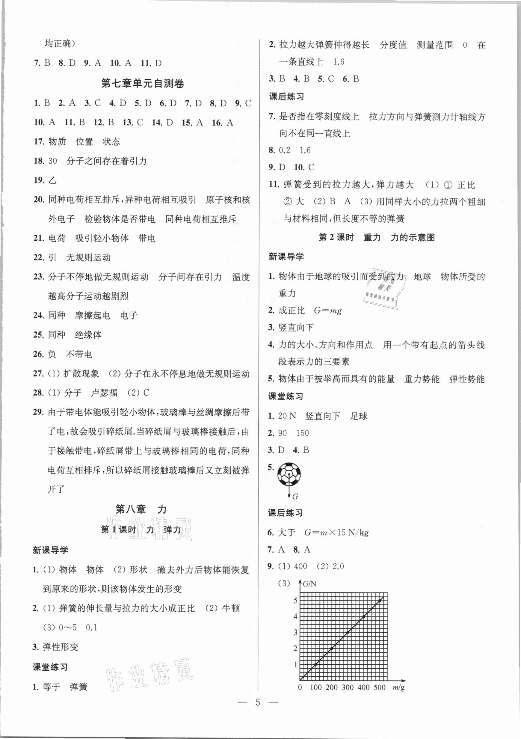 2021年金钥匙课时学案作业本八年级物理下册江苏版 参考答案第5页