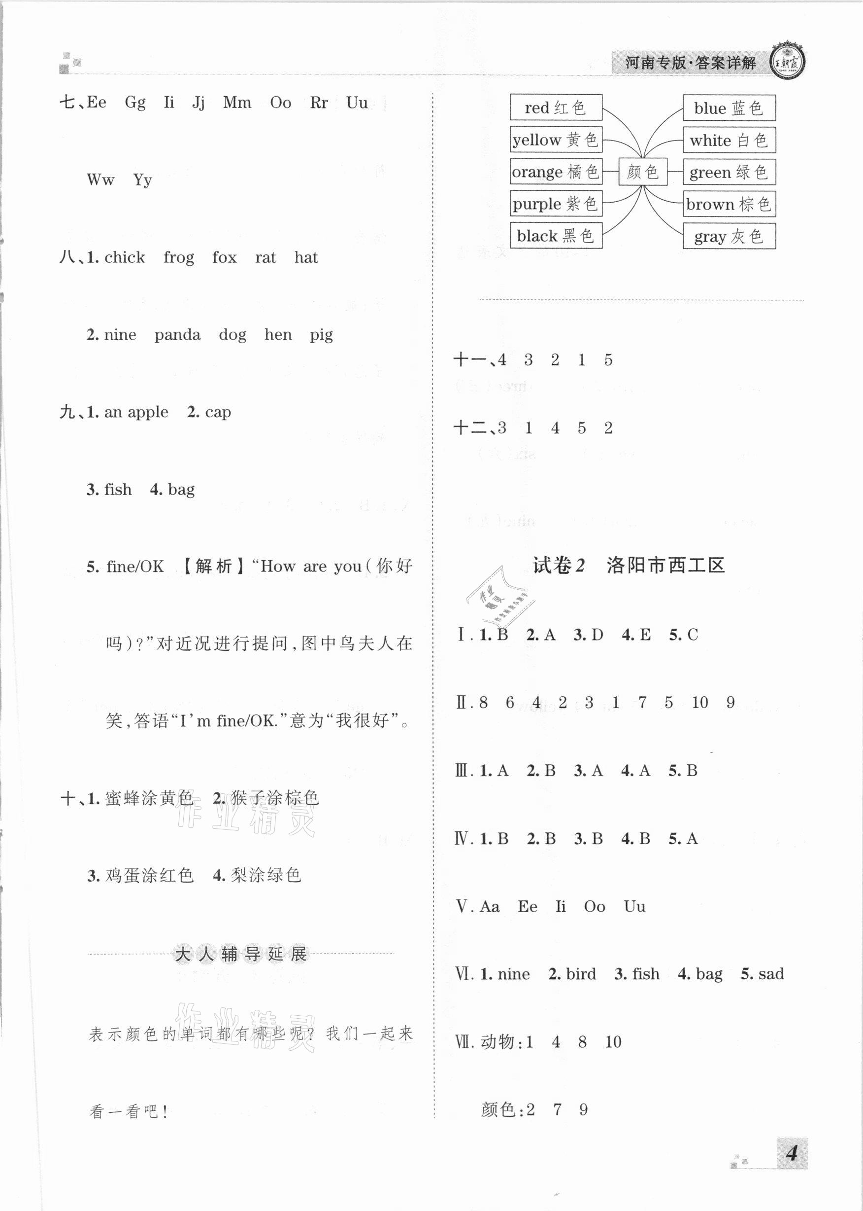 2020年王朝霞各地期末試卷精選三年級(jí)英語(yǔ)上冊(cè)科普版河南專版 參考答案第4頁(yè)