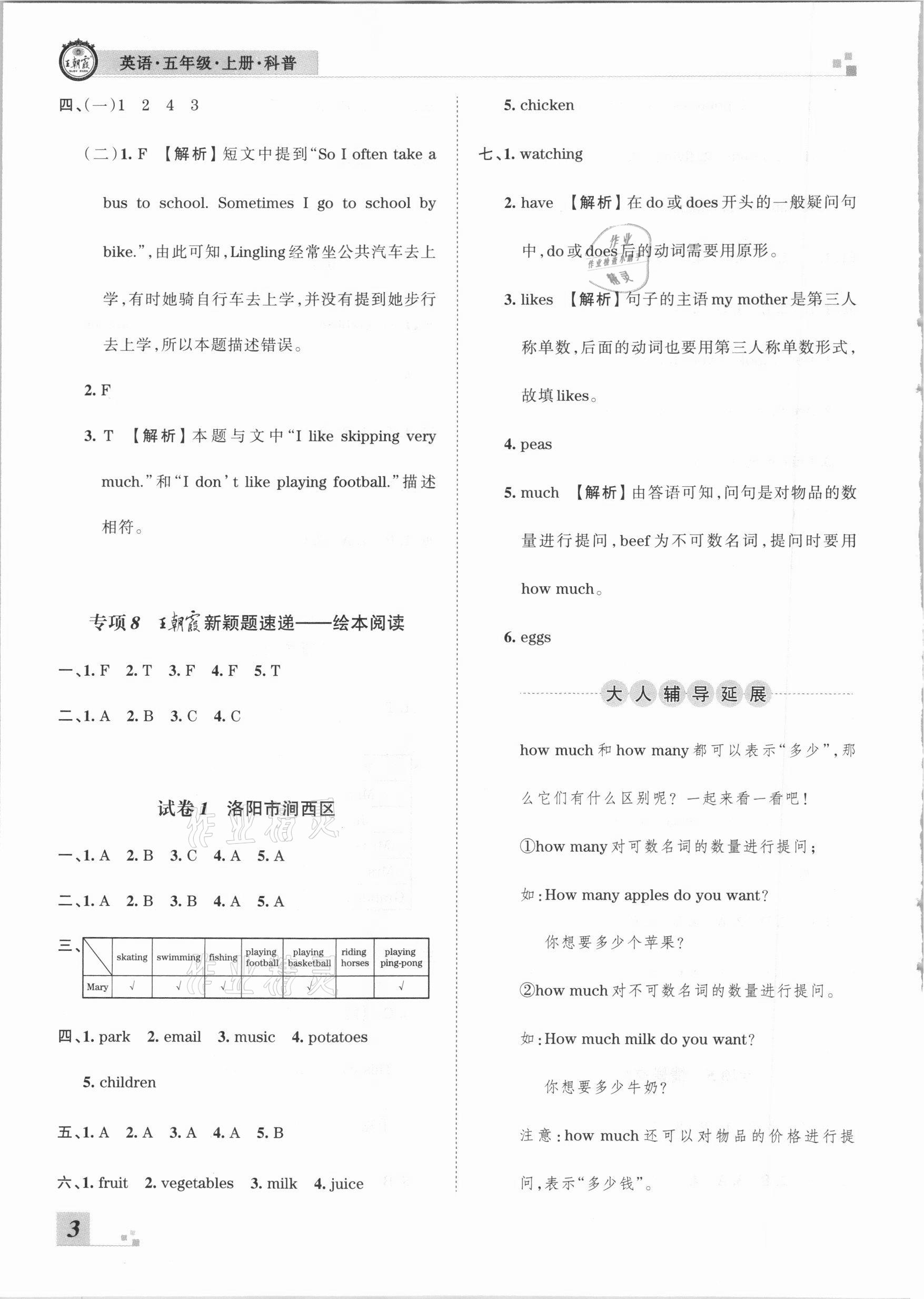 2020年王朝霞各地期末試卷精選五年級(jí)英語(yǔ)上冊(cè)科普版河南專版 參考答案第3頁(yè)