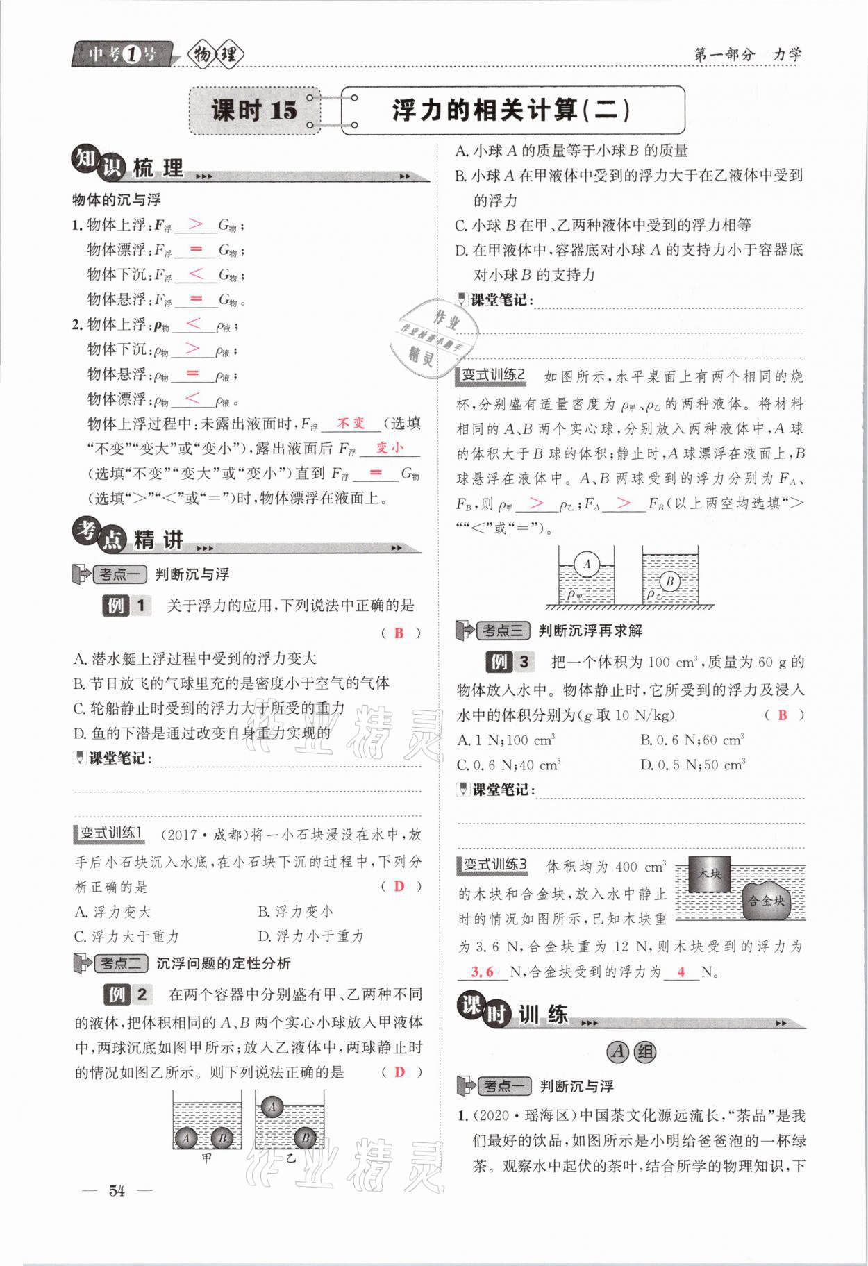 2021年中考1號物理 第54頁
