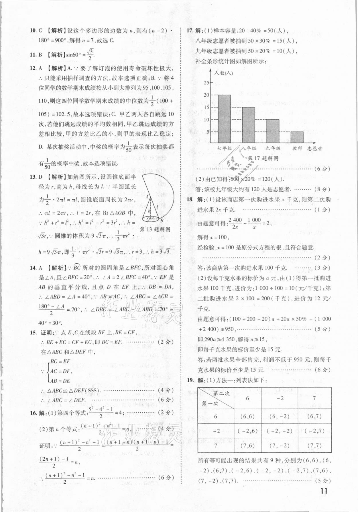 2021年一戰(zhàn)成名中考真題與拓展訓(xùn)練數(shù)學(xué)云南專版 參考答案第10頁