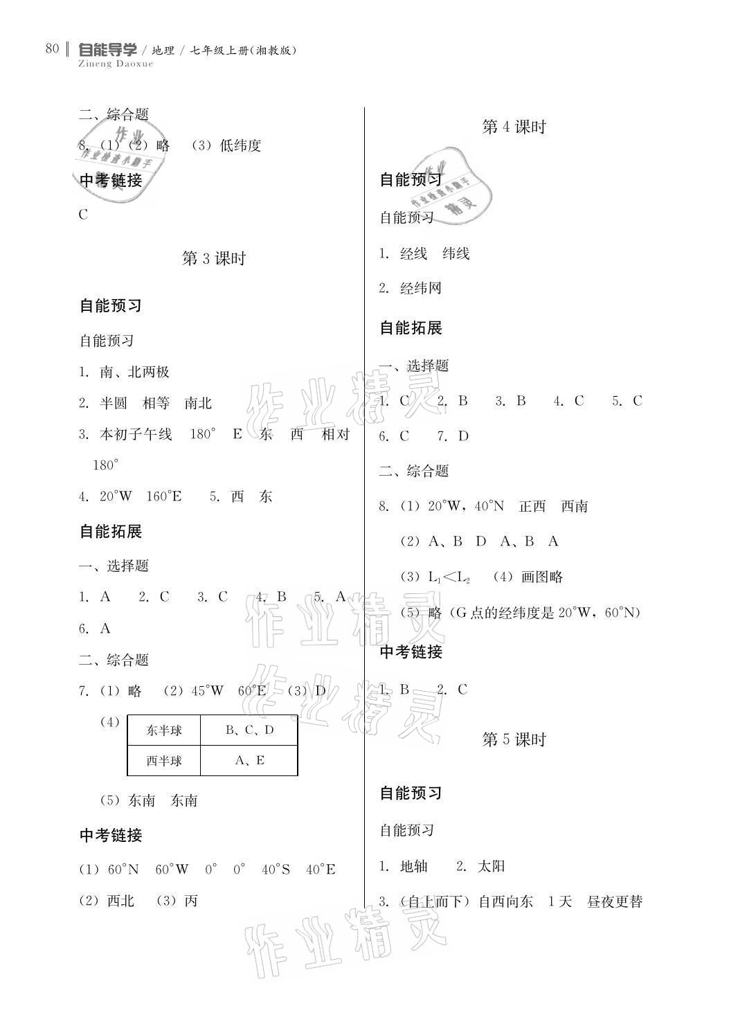 2020年自能導(dǎo)學(xué)七年級(jí)地理上冊(cè)湘教版 參考答案第4頁(yè)