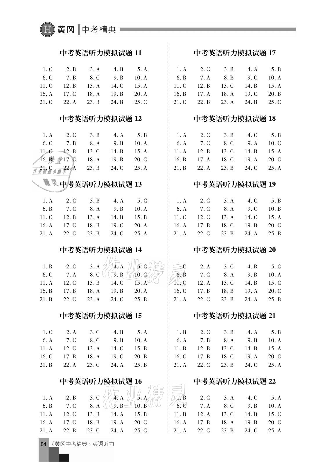 2021年中考精典英語(yǔ)聽力 參考答案第2頁(yè)