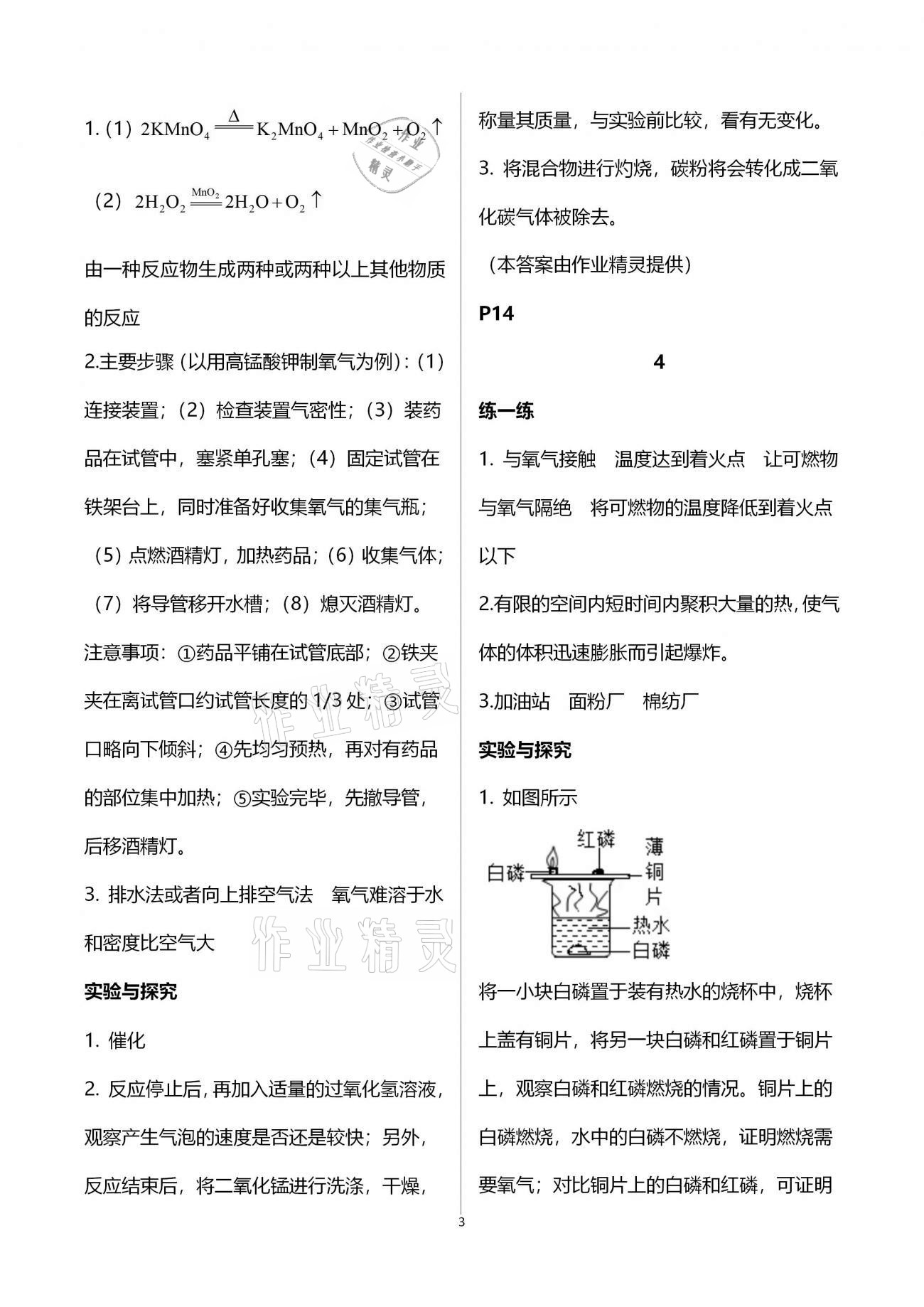 2021年寒假作业及活动九年级化学 参考答案第3页