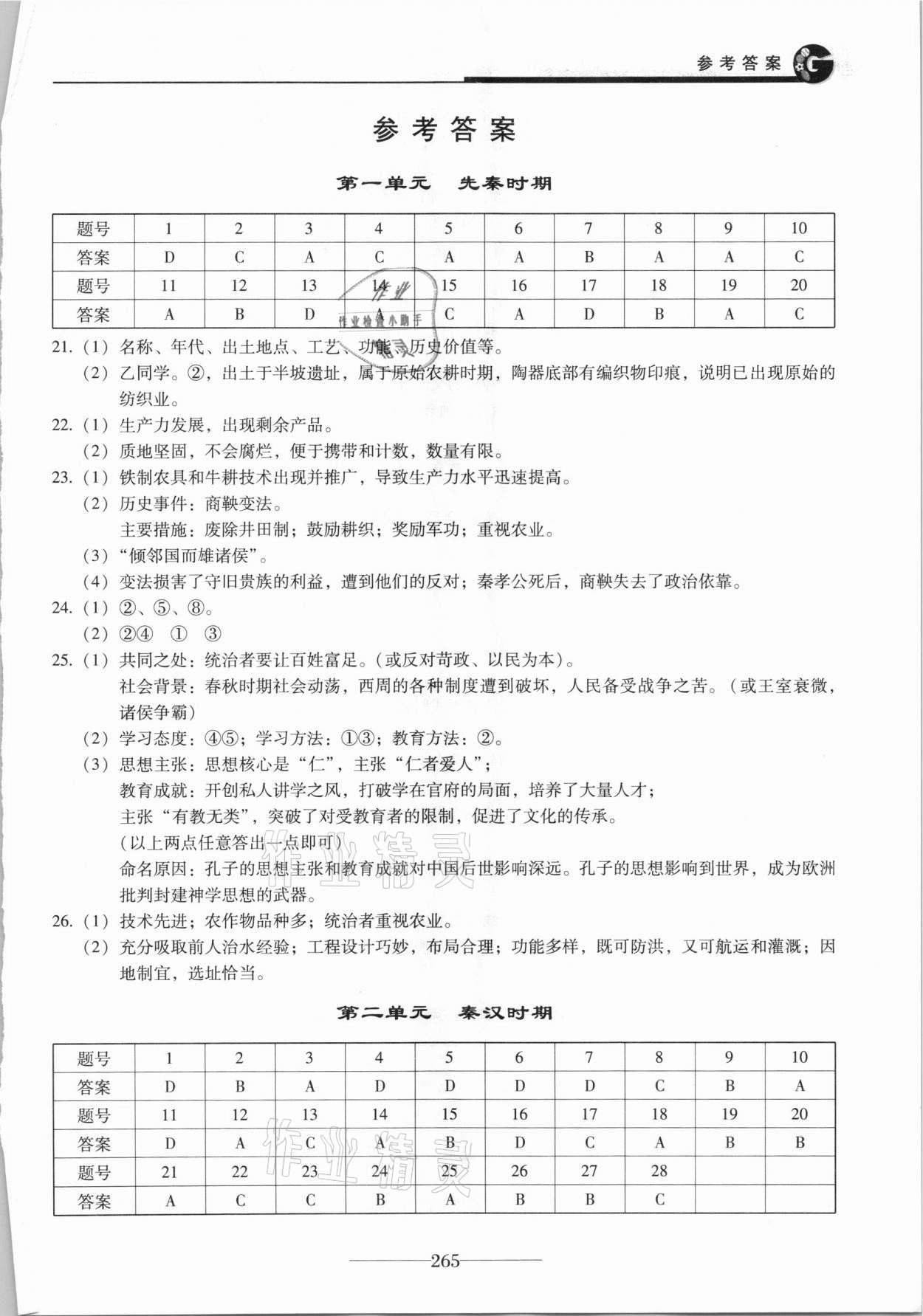 2021年初中學(xué)業(yè)水平考試復(fù)習(xí)指導(dǎo)歷史 參考答案第1頁