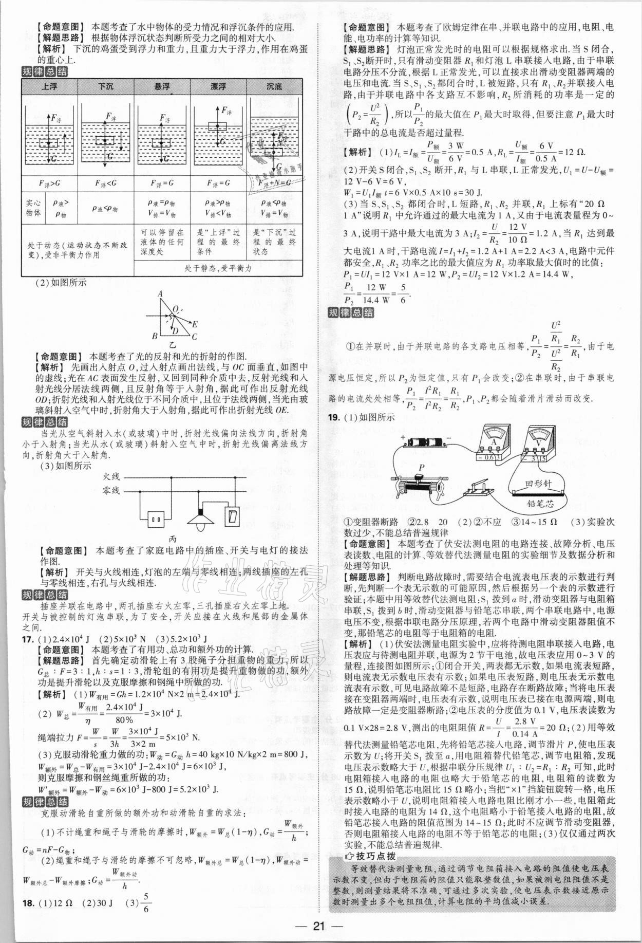 2021年學(xué)霸中考試卷匯編38套物理江蘇專(zhuān)版 參考答案第21頁(yè)