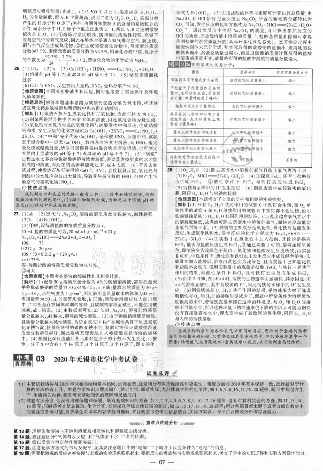 2021年學(xué)霸中考試卷匯編38套化學(xué)江蘇專版 參考答案第7頁