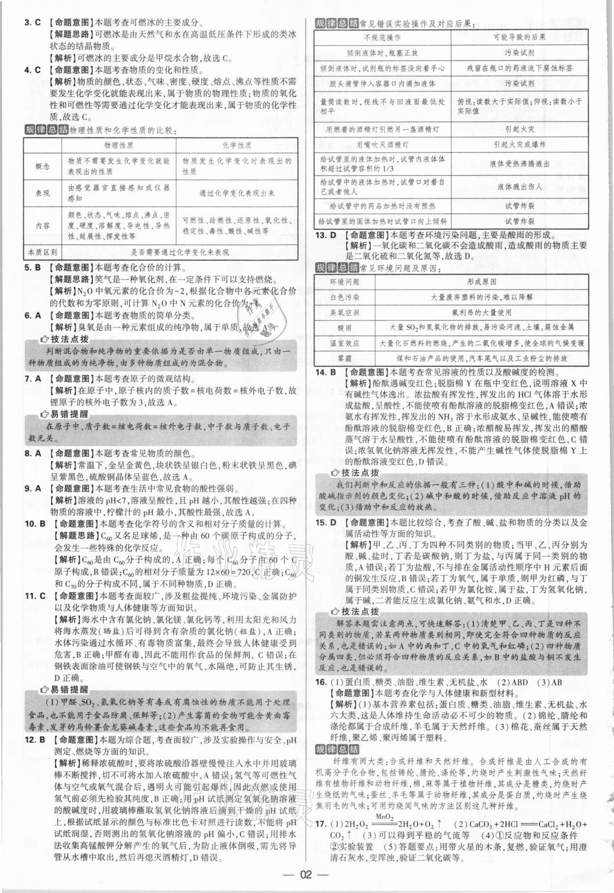 2021年學(xué)霸中考試卷匯編38套化學(xué)江蘇專版 參考答案第2頁(yè)