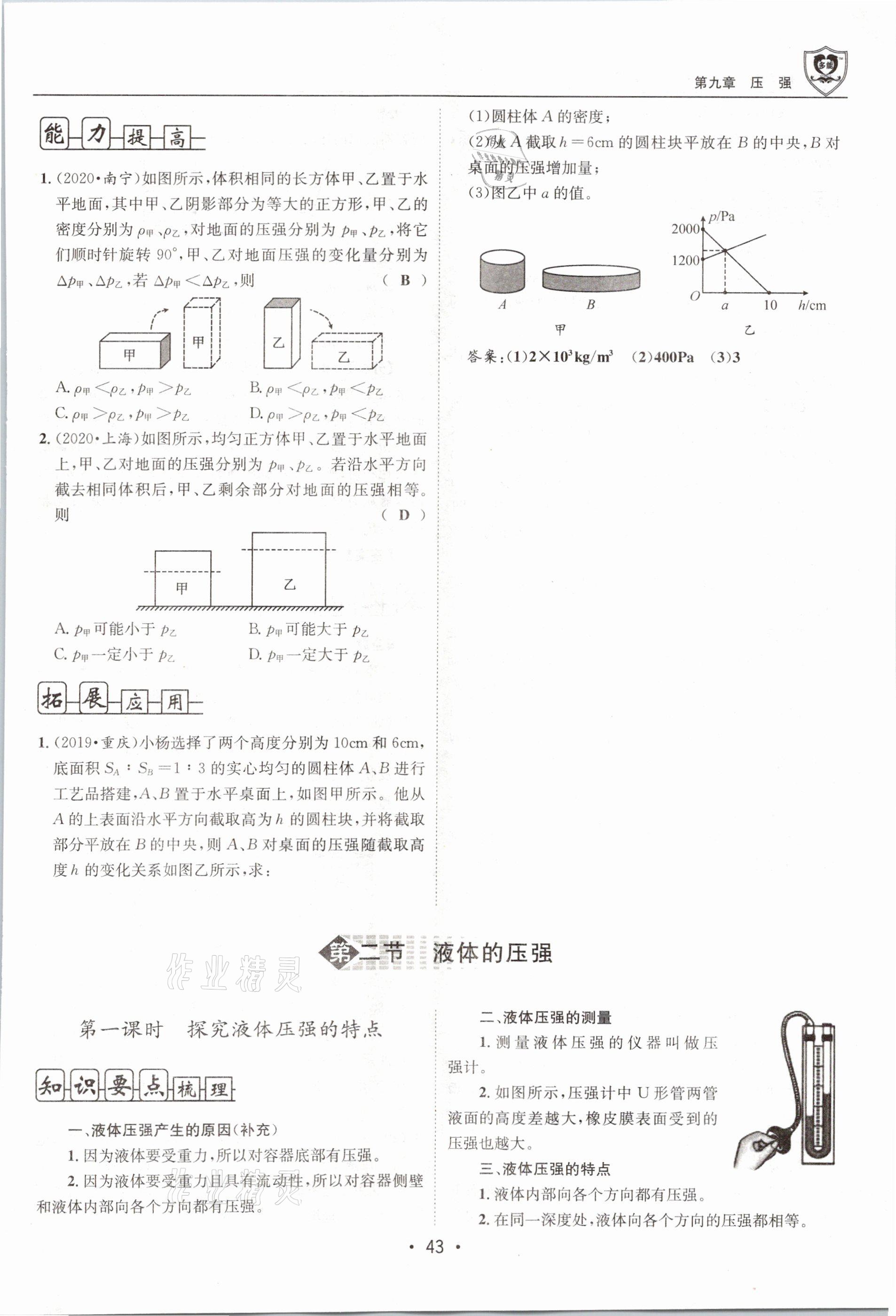 2021年指南针导学探究八年级物理下册教科版 参考答案第43页