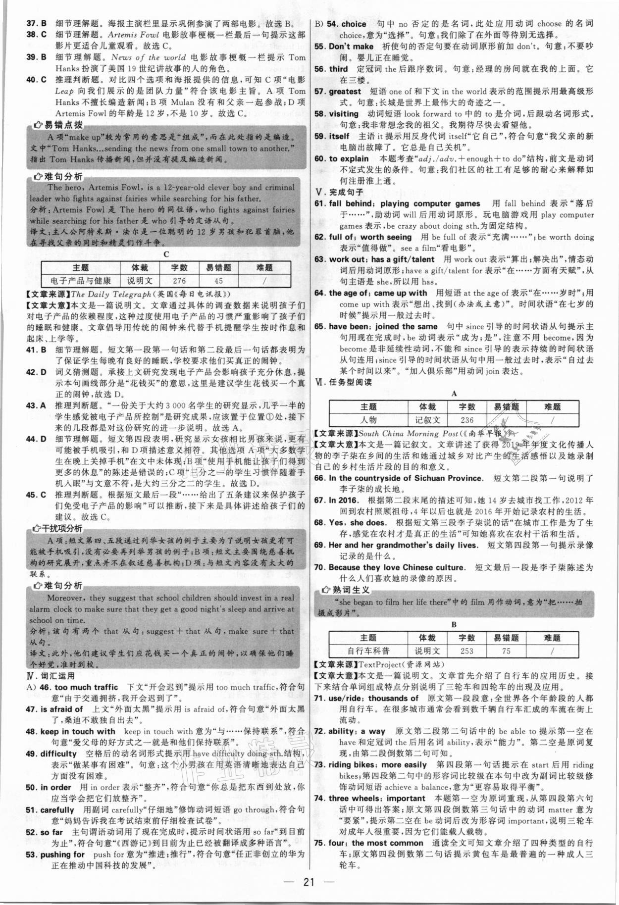 2021年學(xué)霸中考試卷匯編38套英語江蘇專版 參考答案第21頁