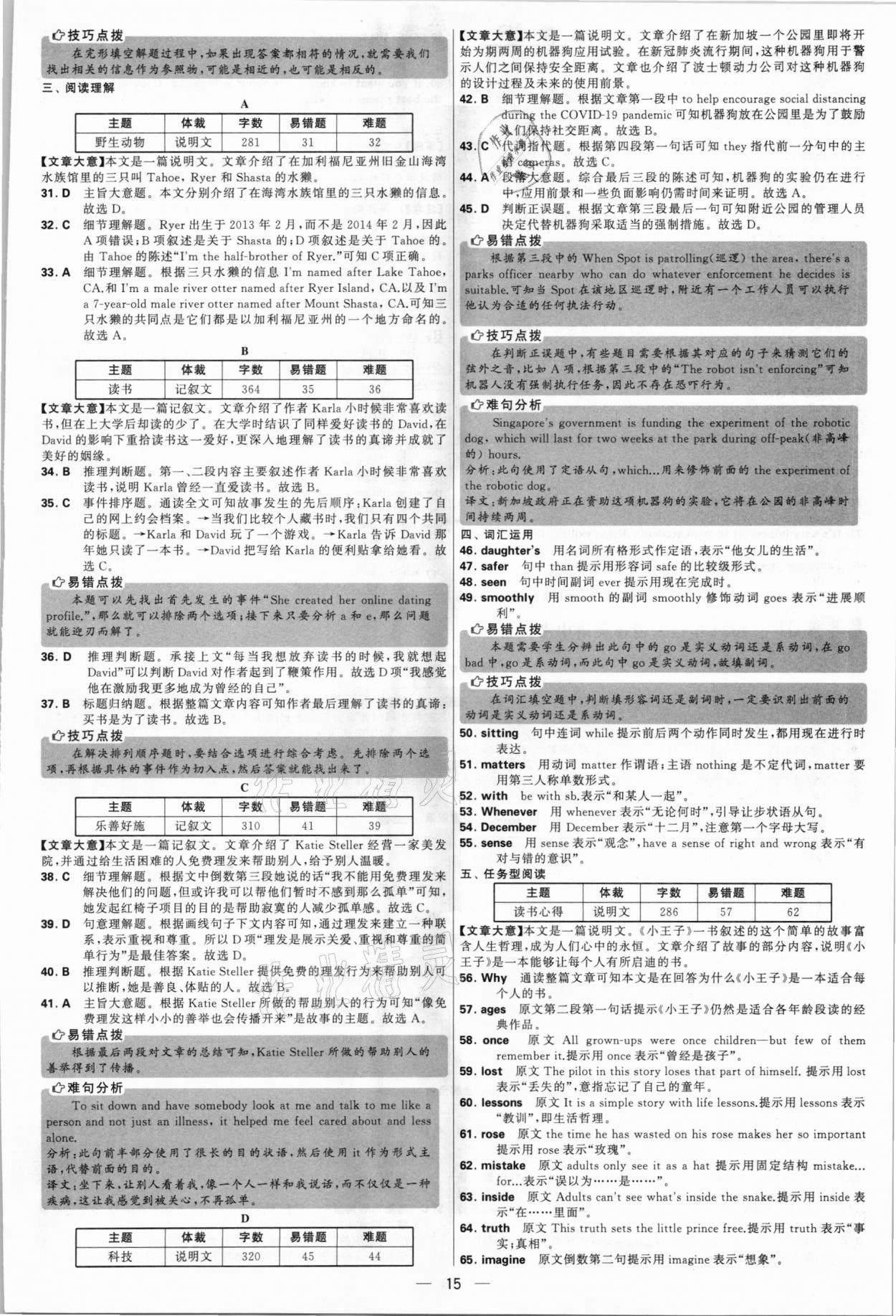 2021年學霸中考試卷匯編38套英語江蘇專版 參考答案第15頁