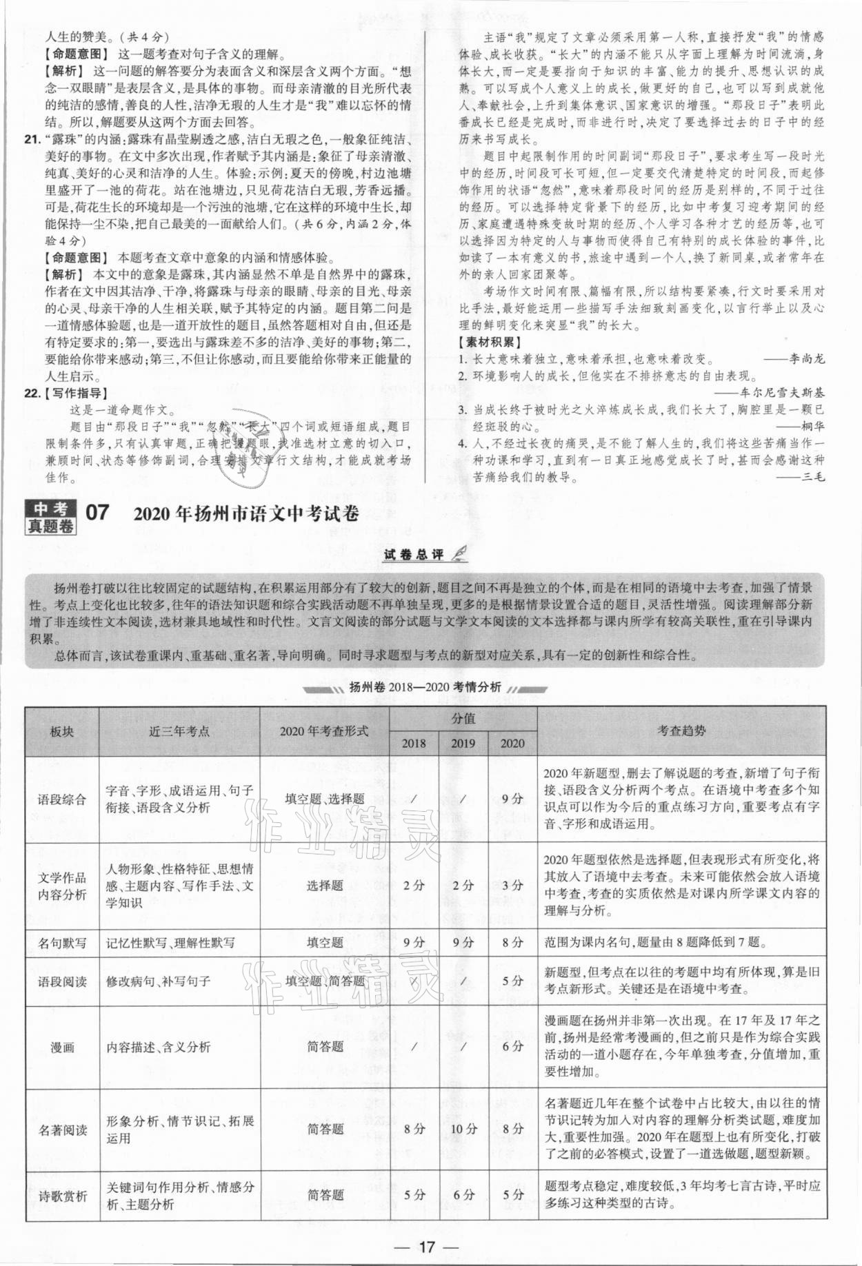 2021年學(xué)霸中考試卷匯編38套語文江蘇專版 參考答案第17頁
