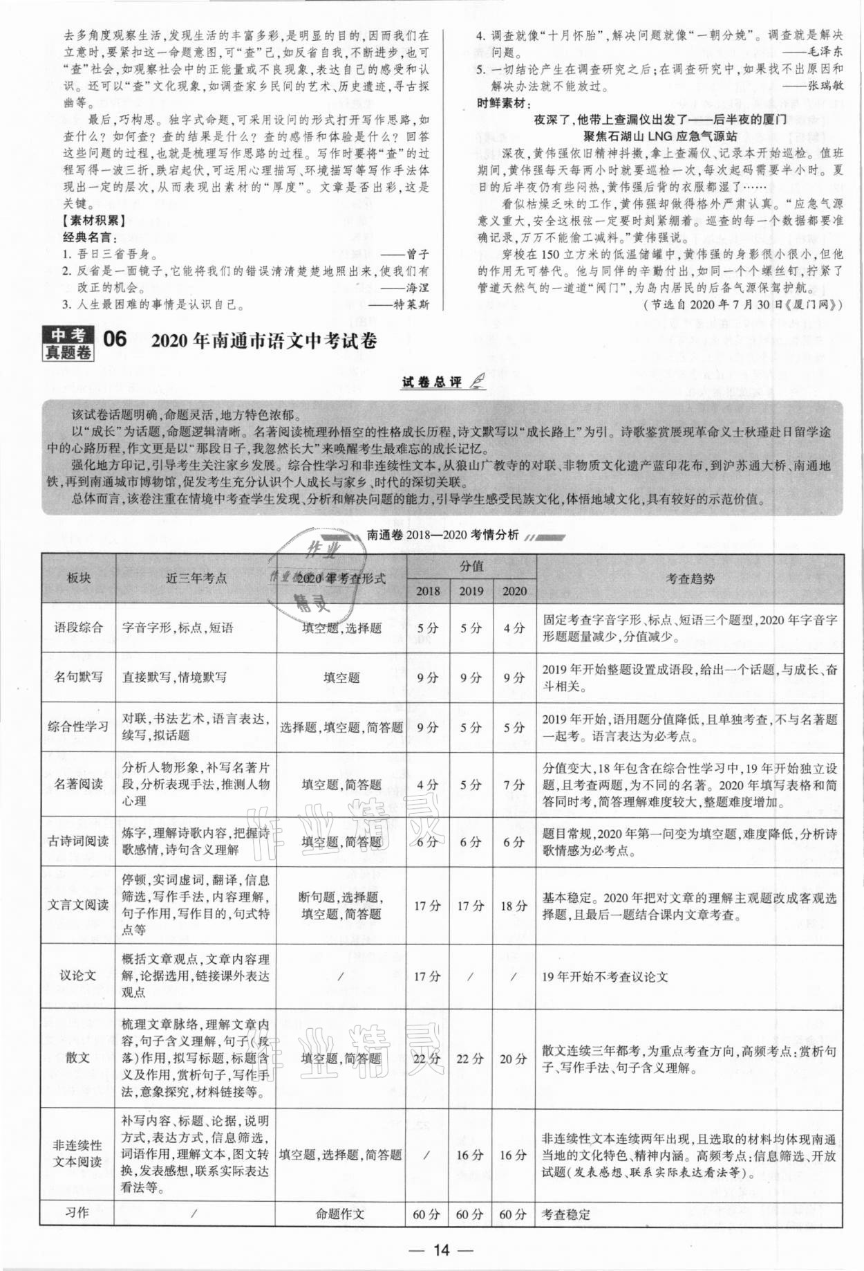 2021年學(xué)霸中考試卷匯編38套語文江蘇專版 參考答案第14頁