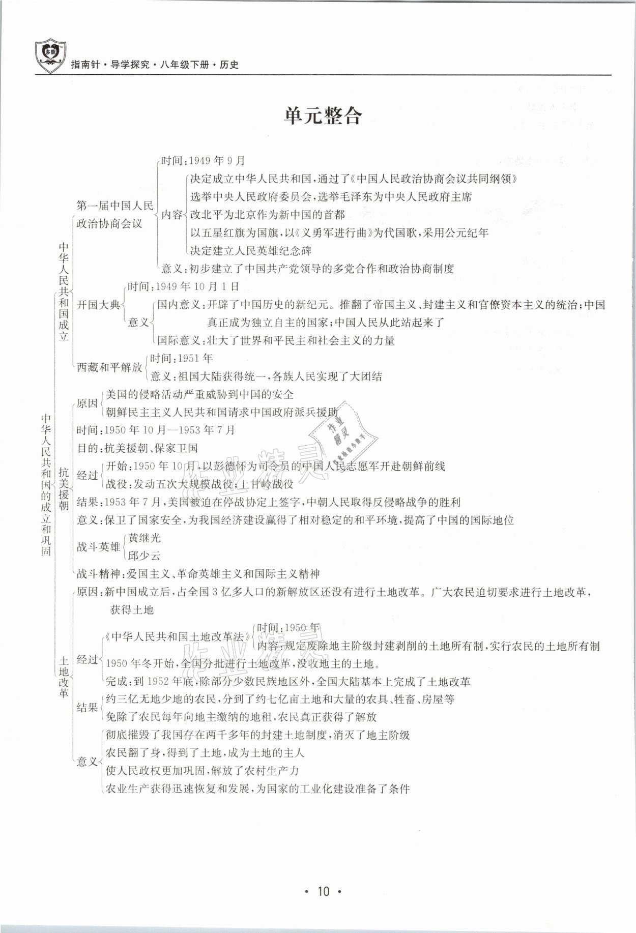 2021年指南針導學探究八年級歷史下冊人教版 參考答案第10頁