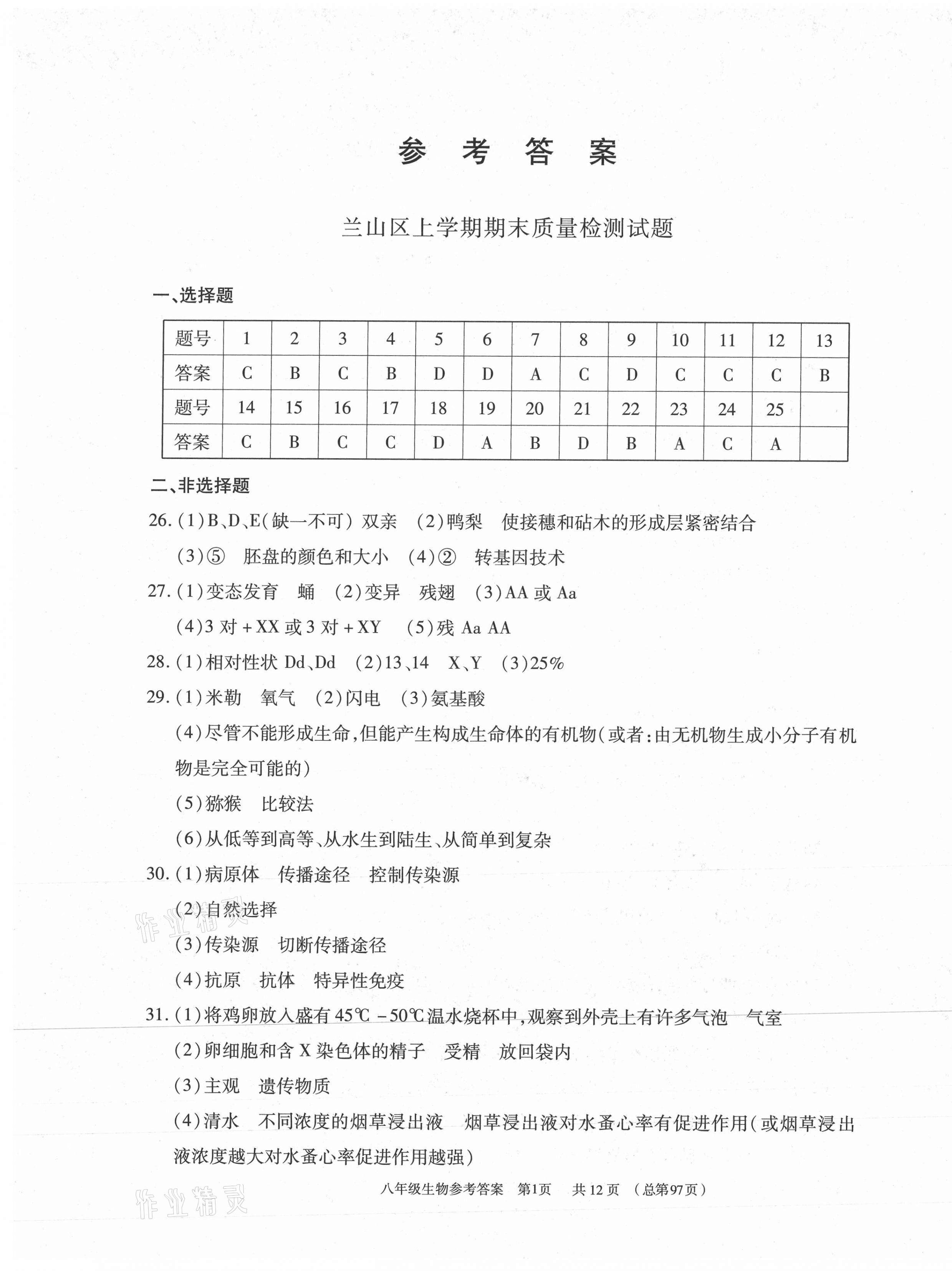 2020年輕松贏考八年級生物全一冊人教版臨沂專版開明出版社 第1頁