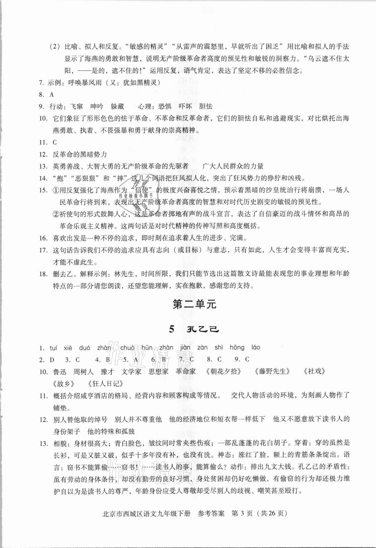 2021年学习探究诊断九年级语文下册人教版 参考答案第3页