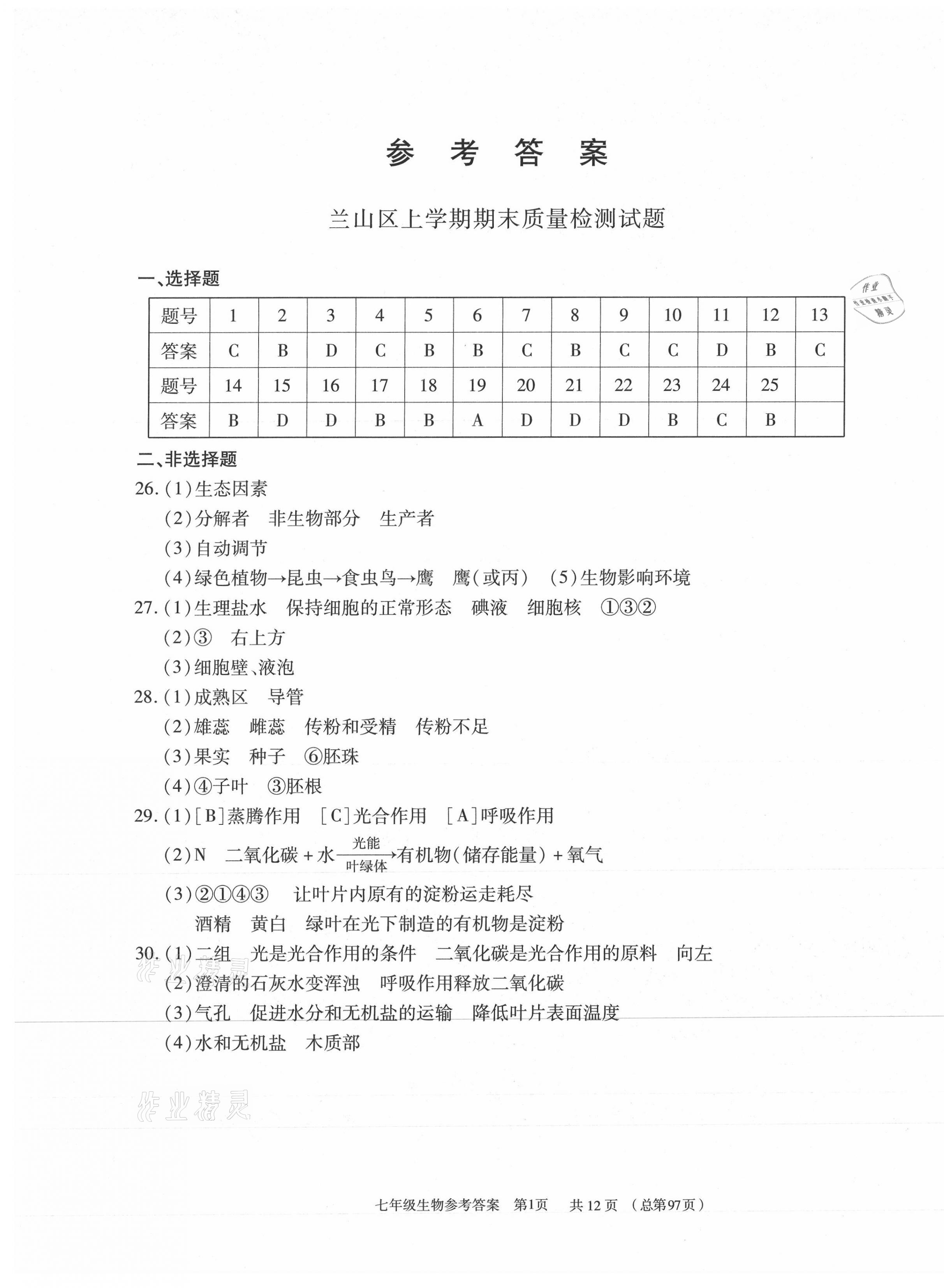 2020年輕松贏考七年級生物上冊人教版臨沂專版開明出版社 第1頁