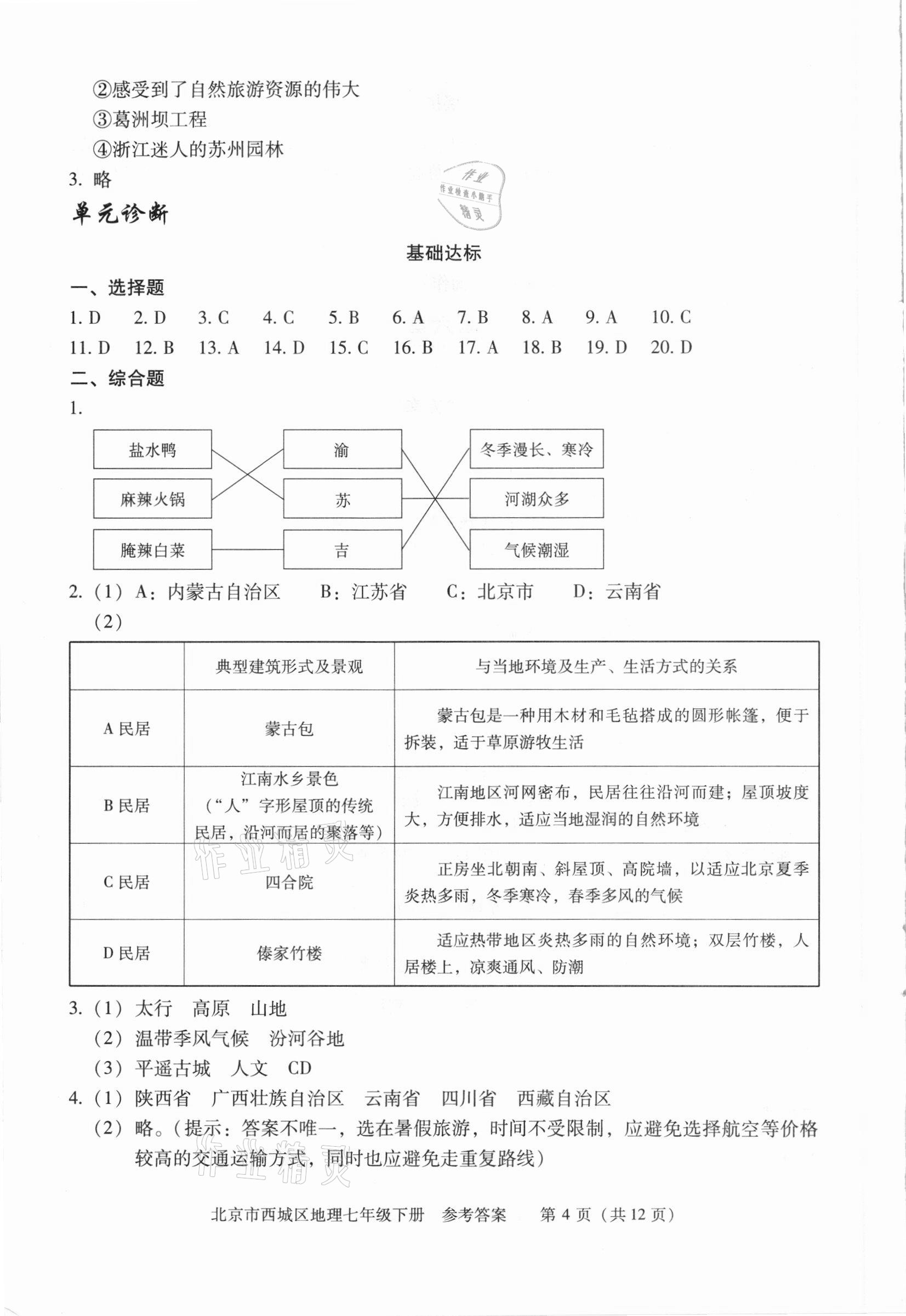 2021年學習探究診斷七年級地理下冊人教版 參考答案第4頁