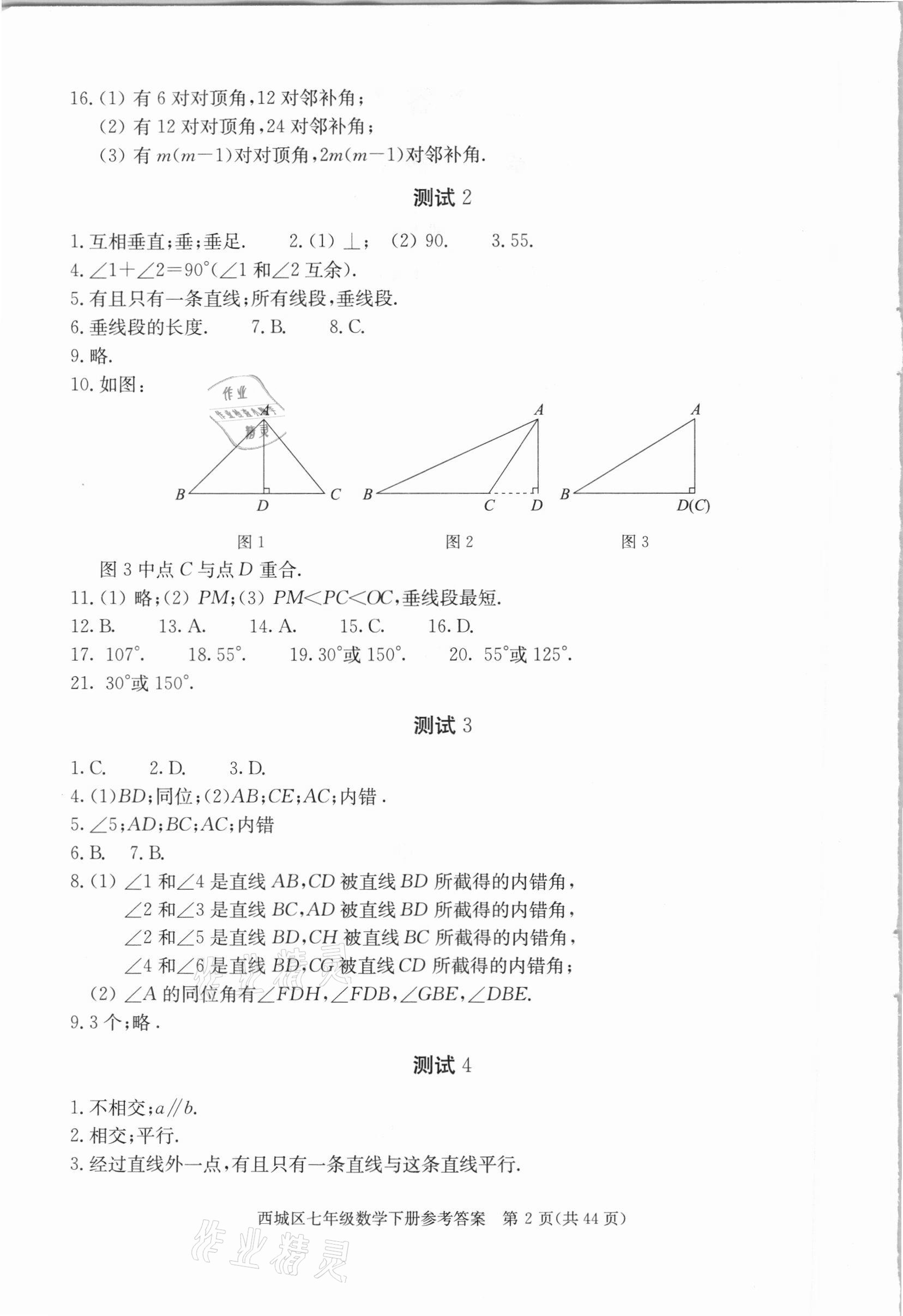 2021年學習探究診斷七年級數學下冊人教版 參考答案第2頁