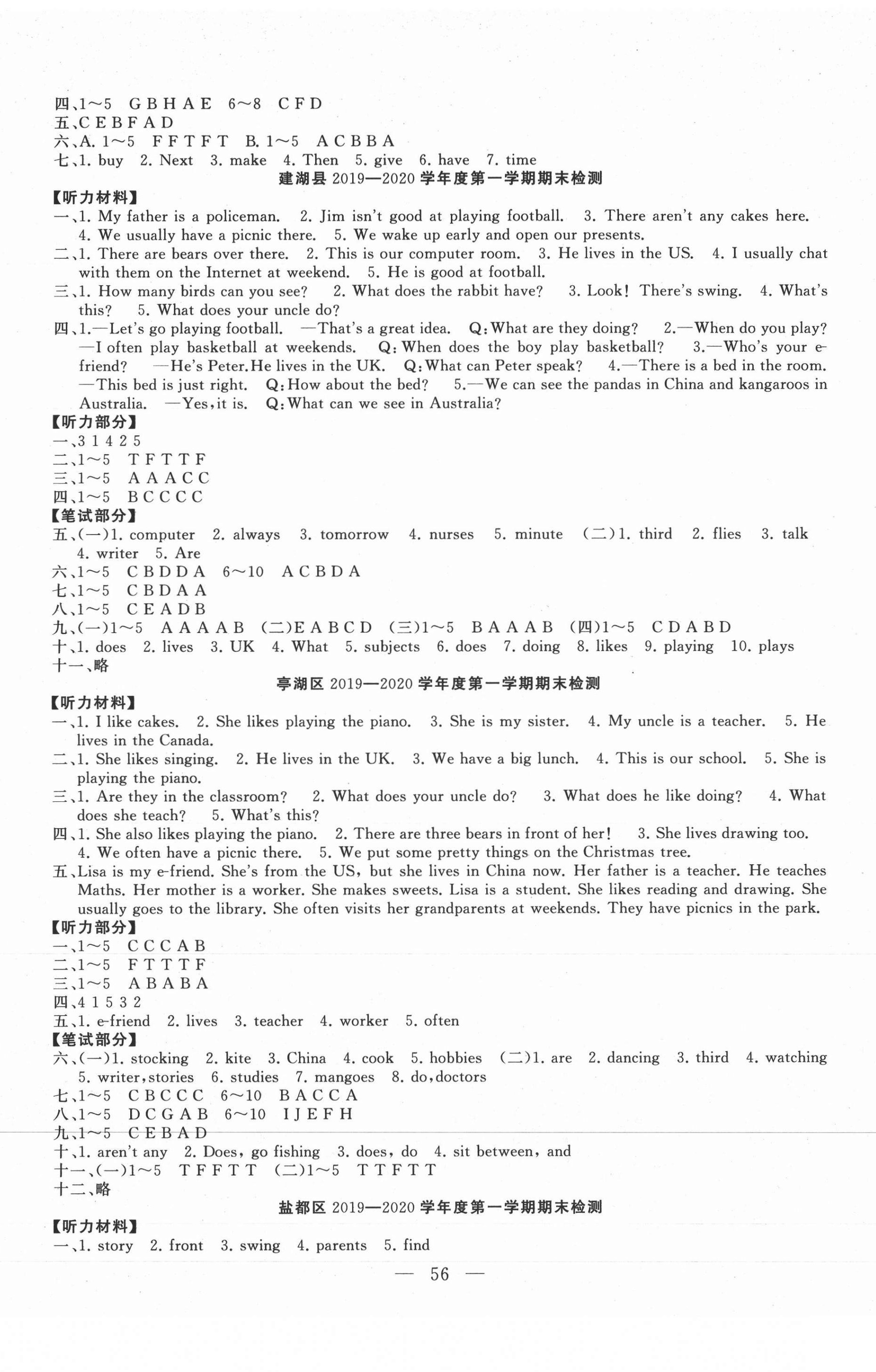 2020年小学期末试卷精选五年级英语上册译林版 参考答案第2页