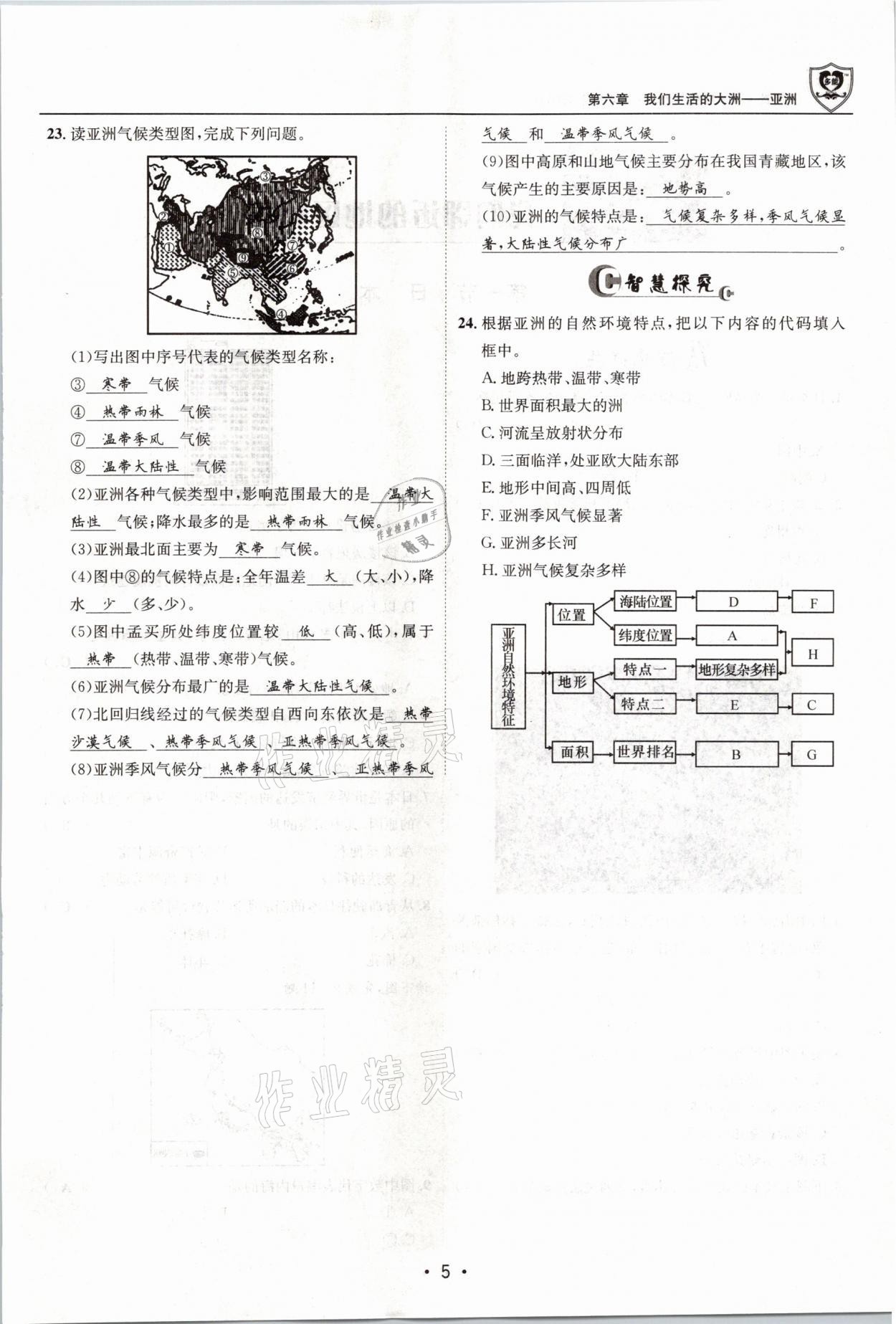 2021年指南針導(dǎo)學(xué)探究七年級(jí)地理下冊(cè)人教版 參考答案第5頁(yè)