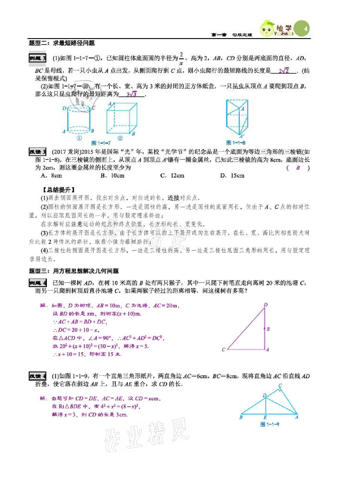 2020年智能作业与测评期末复习与假期作业八年级数学上册北师大版 参考答案第4页