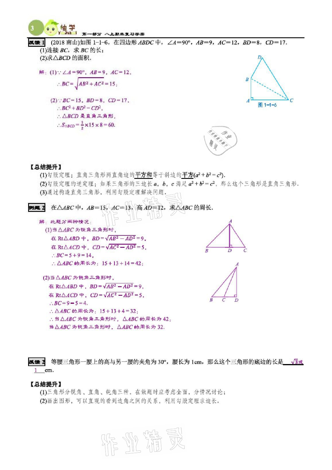 2020年智能作業(yè)與測評期末復(fù)習(xí)與假期作業(yè)八年級數(shù)學(xué)上冊北師大版 參考答案第3頁