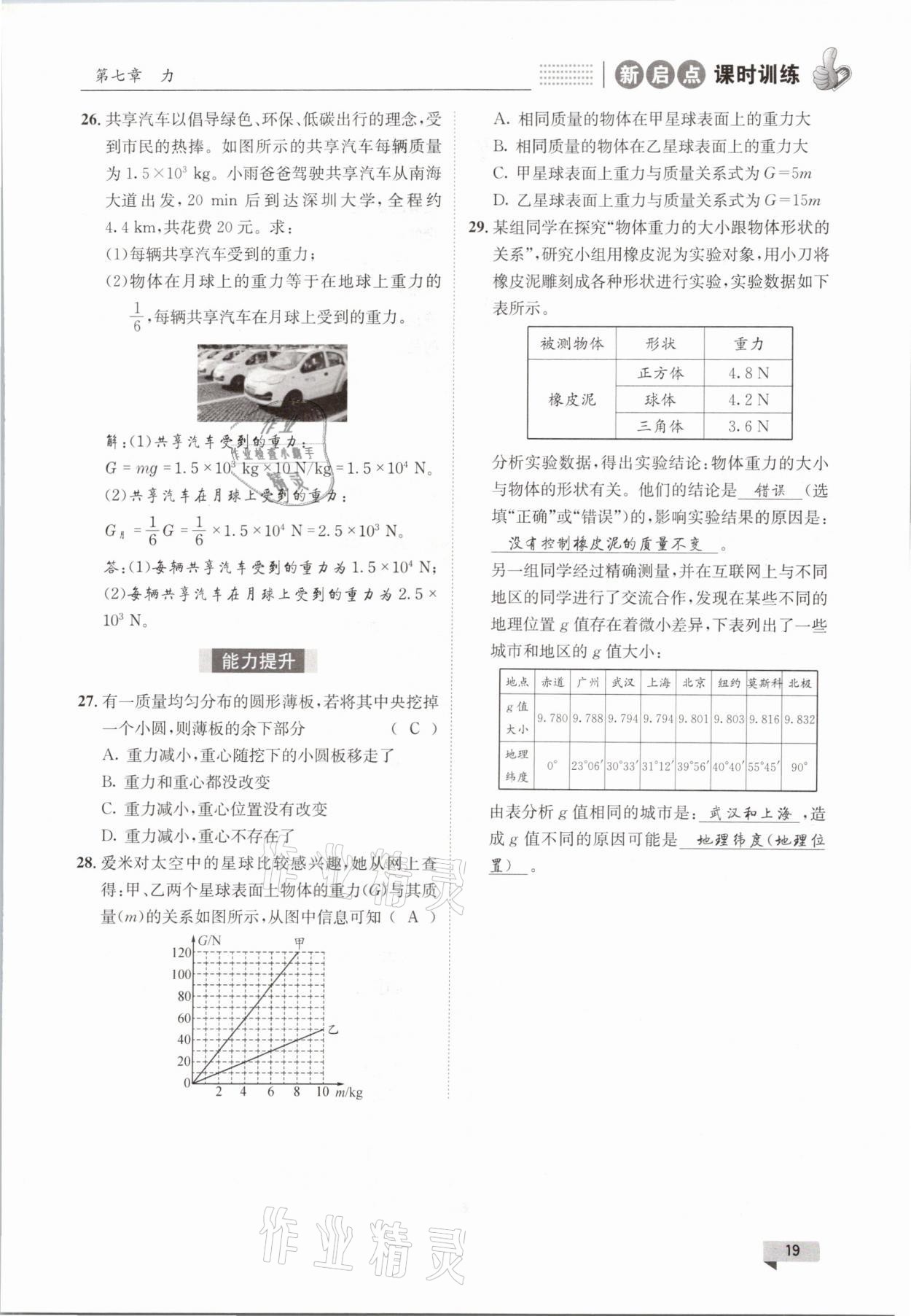 2021年新啟點課時訓練八年級物理下冊教科版 參考答案第19頁