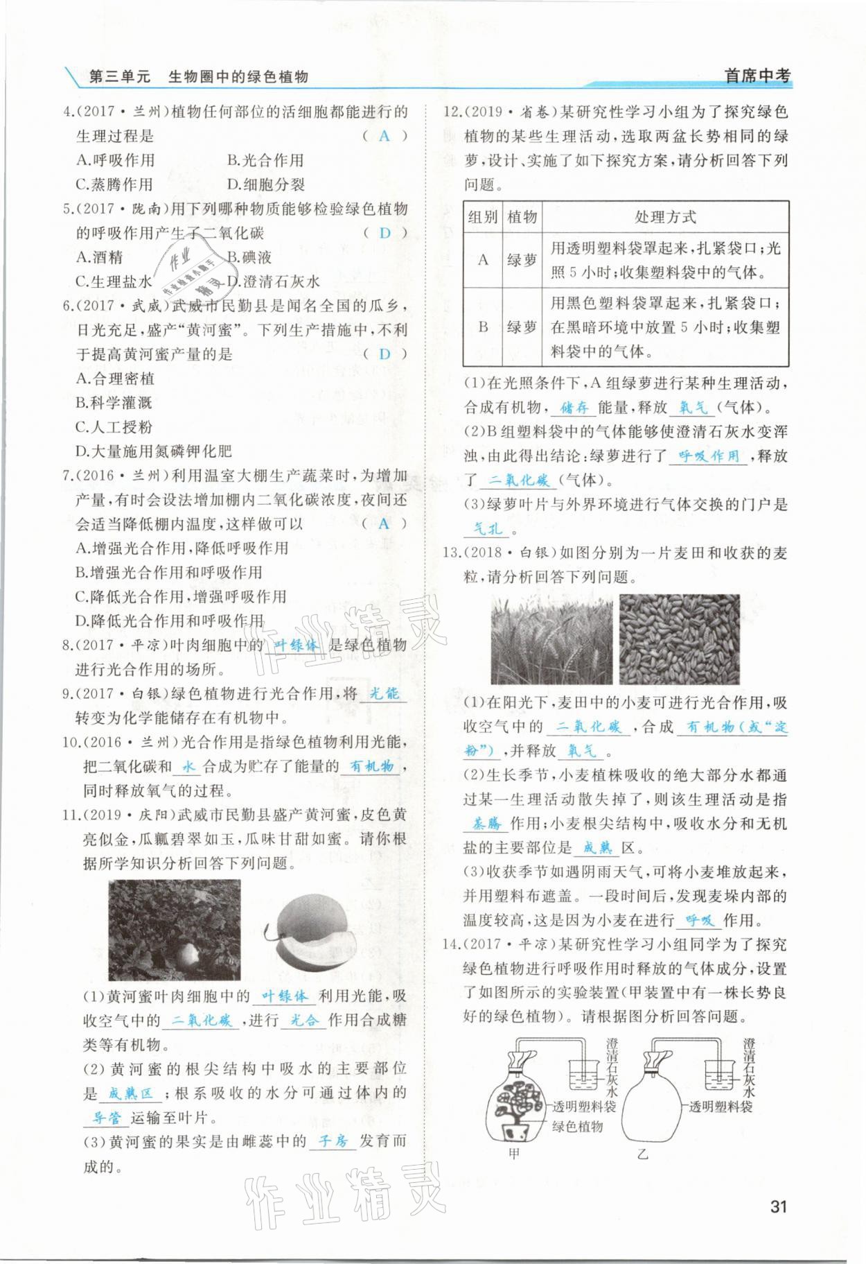 2021年首席中考生物甘肅專版&nbsp;第29頁