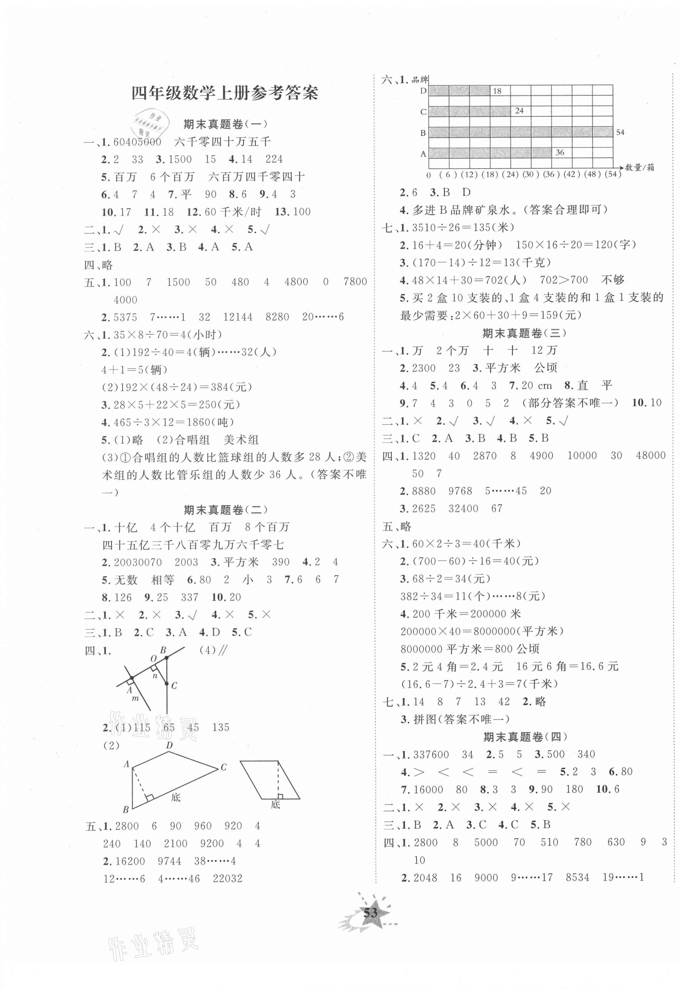 2020年小學期末黃岡必刷卷四年級數學上冊人教版 第1頁